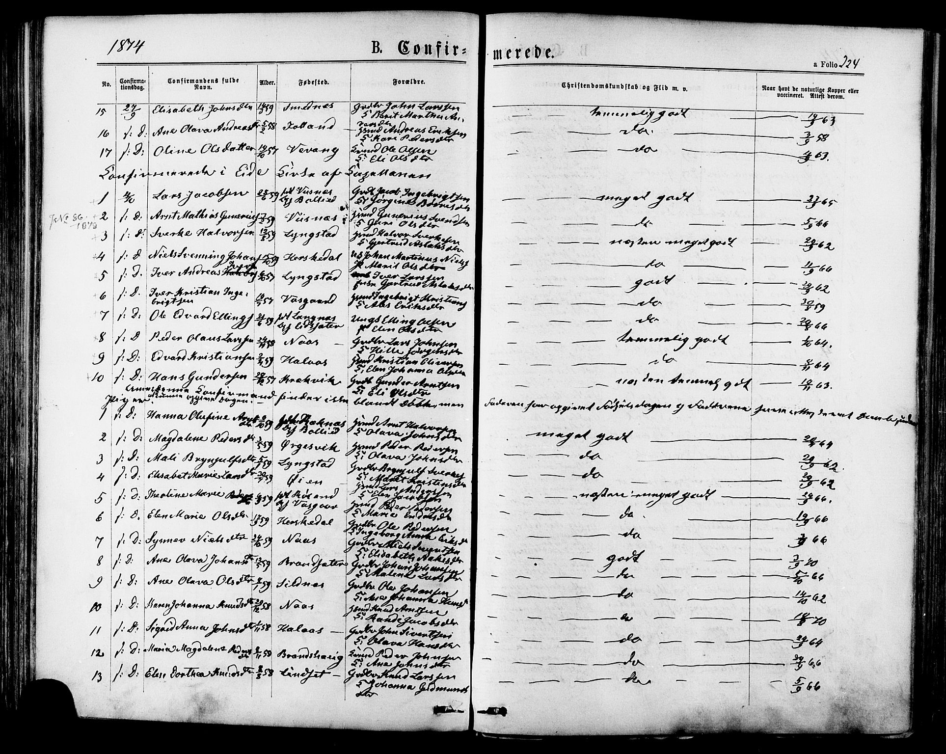 Ministerialprotokoller, klokkerbøker og fødselsregistre - Møre og Romsdal, AV/SAT-A-1454/568/L0805: Parish register (official) no. 568A12 /1, 1869-1884, p. 224