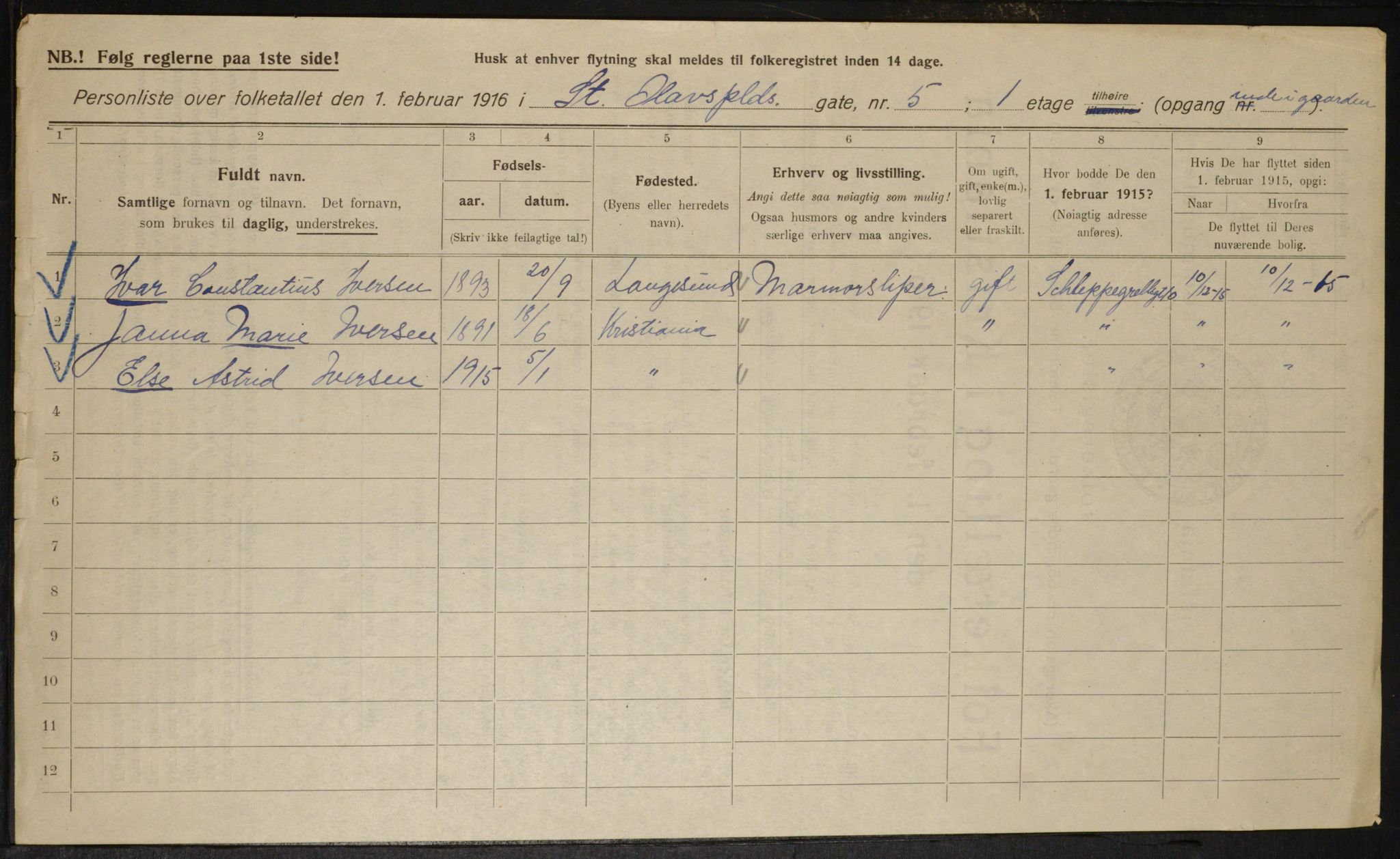 OBA, Municipal Census 1916 for Kristiania, 1916, p. 90670