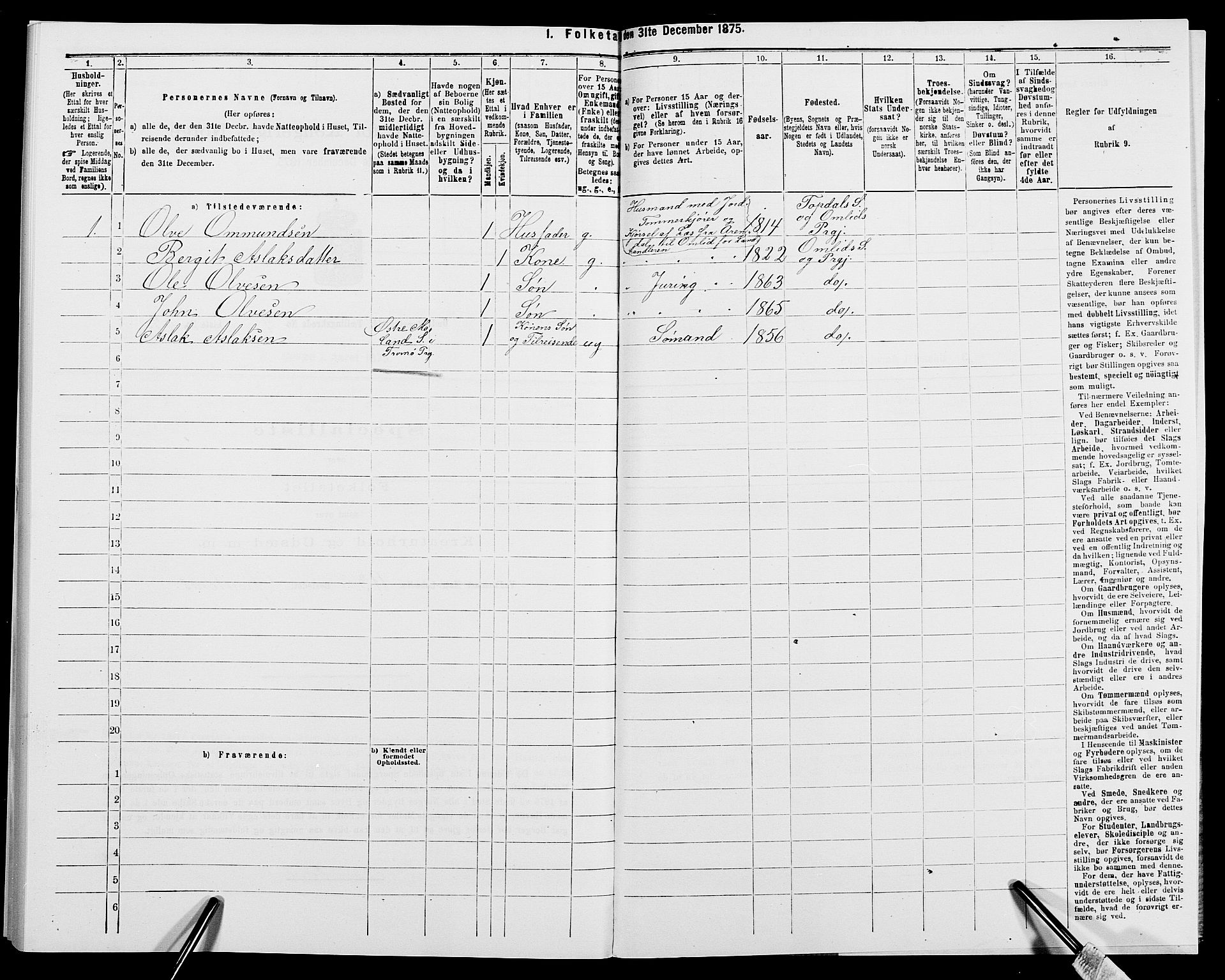 SAK, 1875 census for 0929P Åmli, 1875, p. 392