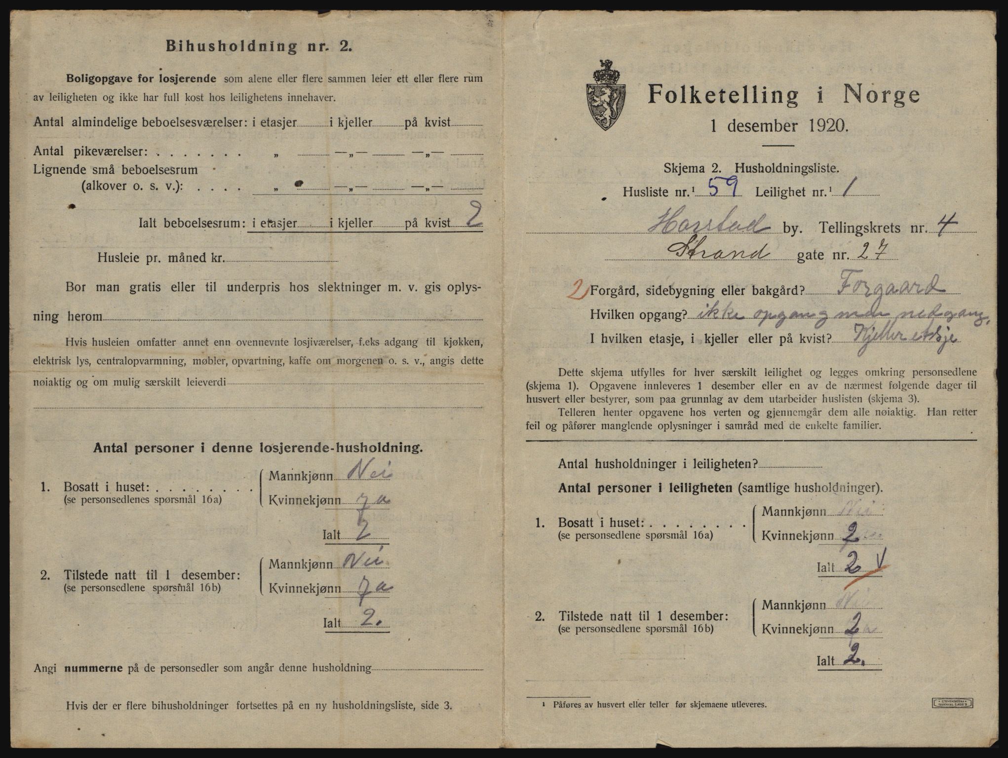 SATØ, 1920 census for Harstad, 1920, p. 1619