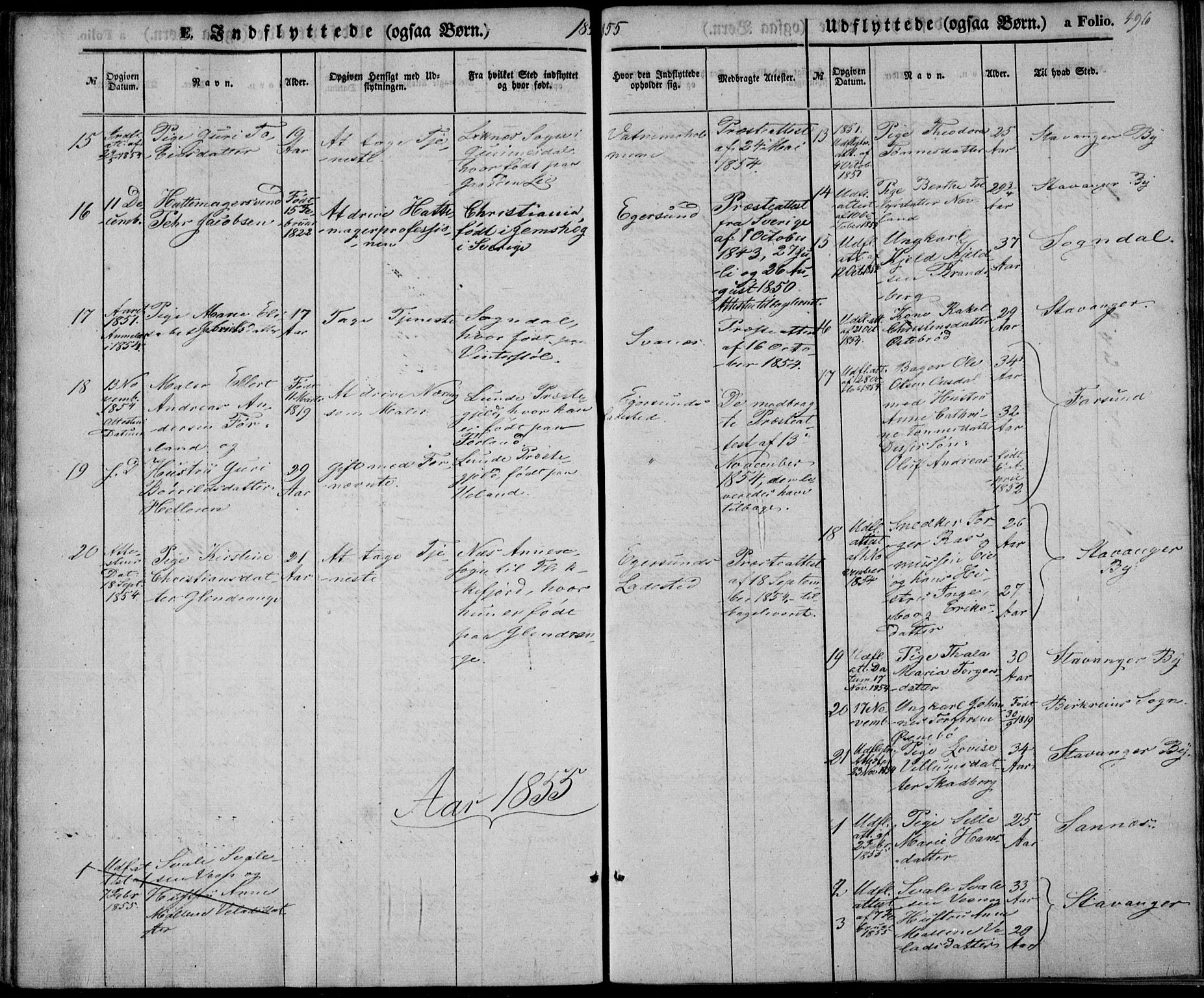 Eigersund sokneprestkontor, SAST/A-101807/S08/L0013: Parish register (official) no. A 12.2, 1850-1865, p. 496
