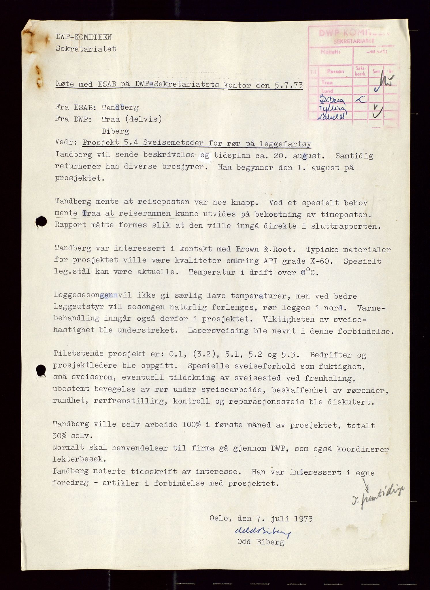 Industridepartementet, Oljekontoret, AV/SAST-A-101348/Di/L0001: DWP, møter juni - november, komiteemøter nr. 19 - 26, 1973-1974, p. 578