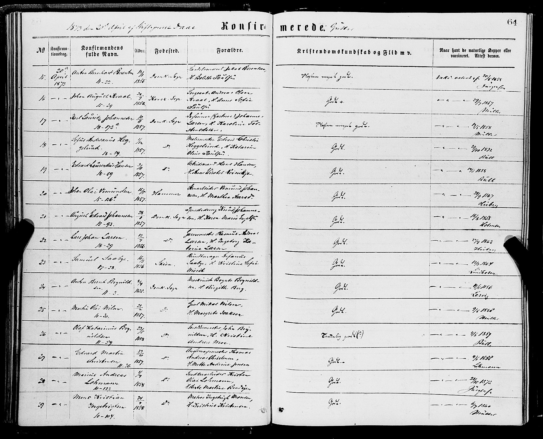 Domkirken sokneprestembete, AV/SAB-A-74801/H/Haa/L0029: Parish register (official) no. C 4, 1864-1879, p. 64