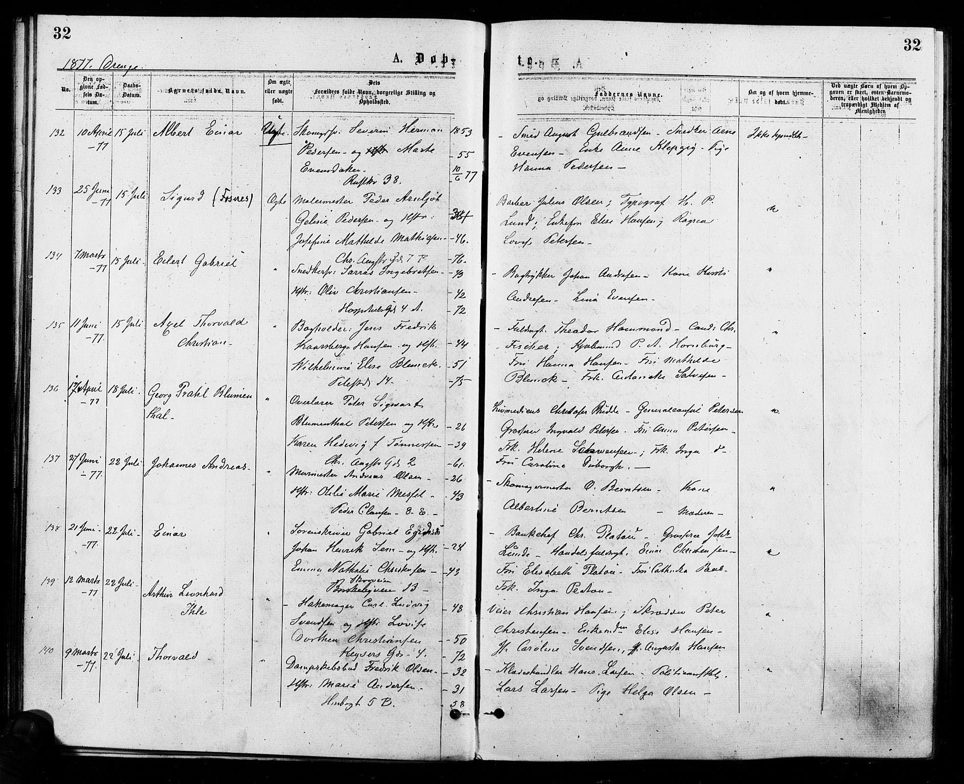 Trefoldighet prestekontor Kirkebøker, AV/SAO-A-10882/F/Fa/L0004: Parish register (official) no. I 4, 1876-1880, p. 32