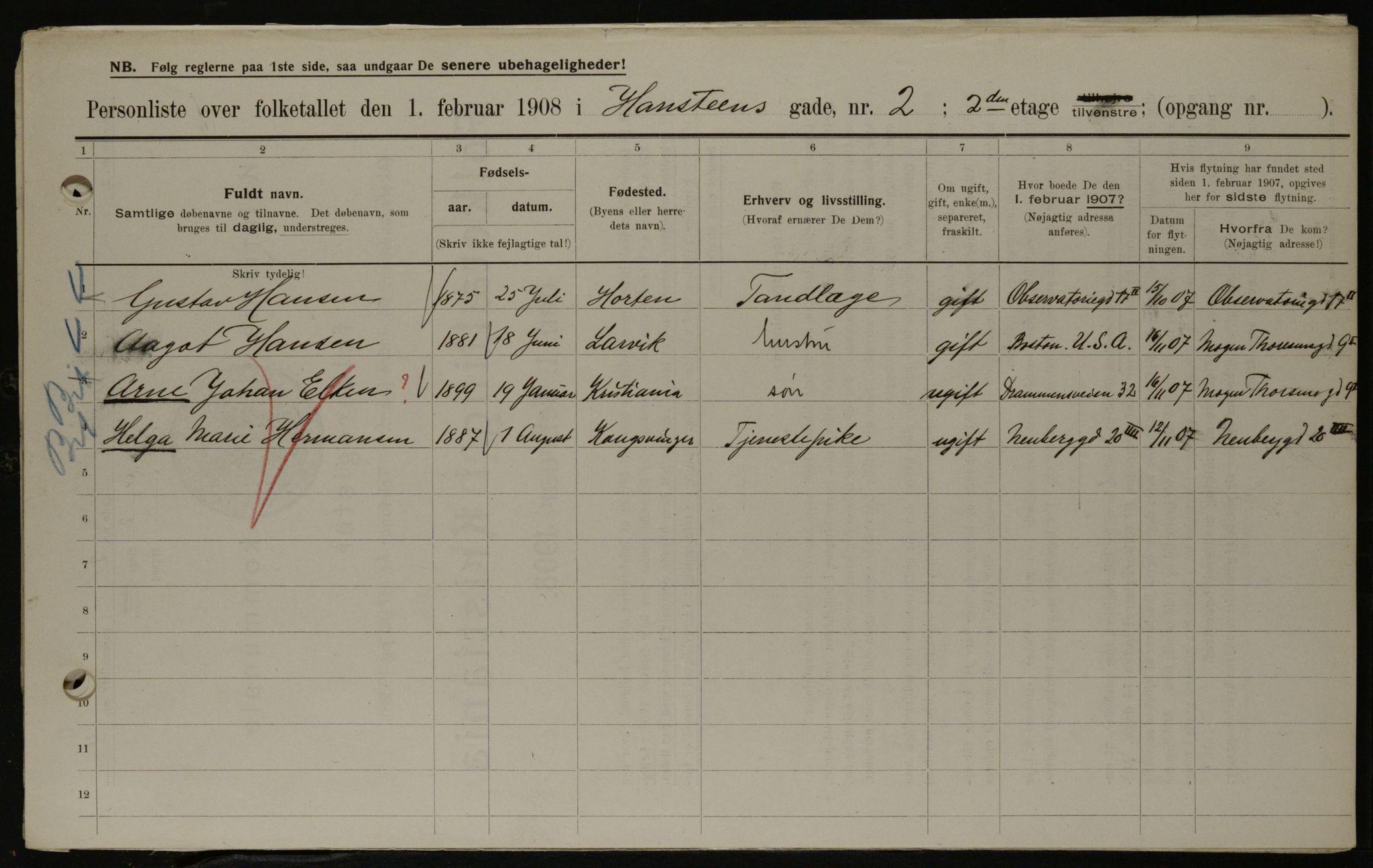 OBA, Municipal Census 1908 for Kristiania, 1908, p. 31350