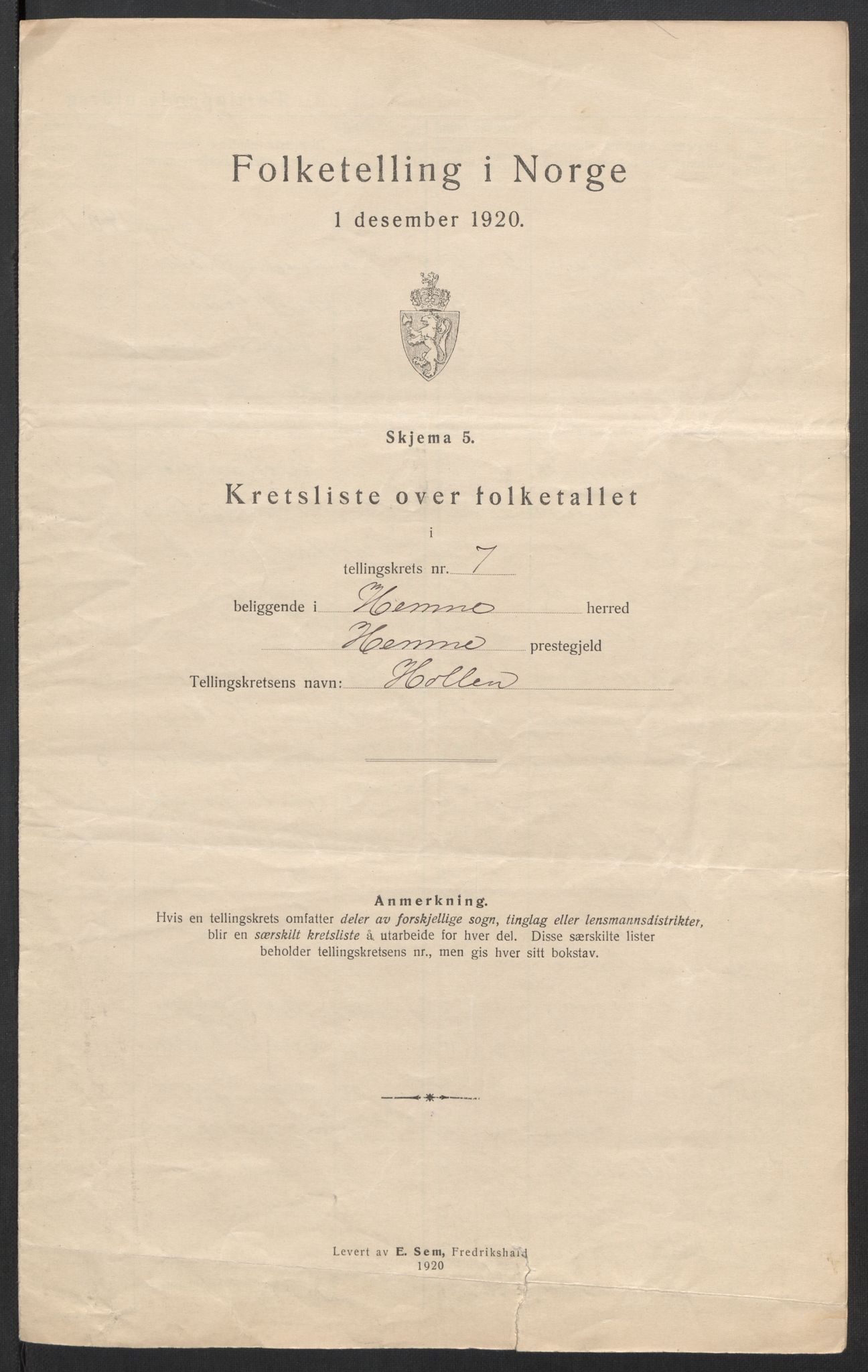 SAT, 1920 census for Hemne, 1920, p. 24