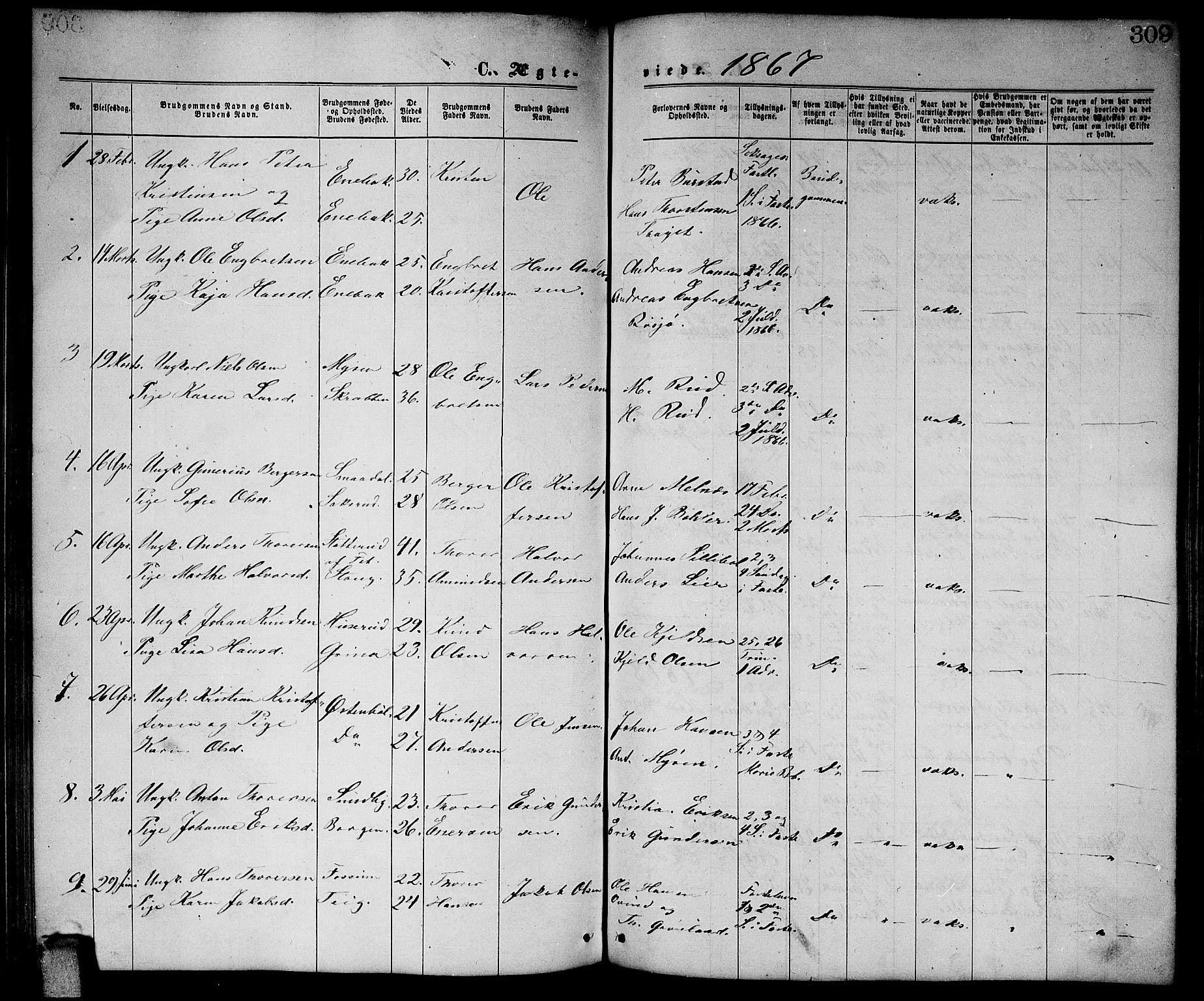 Enebakk prestekontor Kirkebøker, SAO/A-10171c/G/Ga/L0005: Parish register (copy) no. I 5, 1867-1888, p. 309