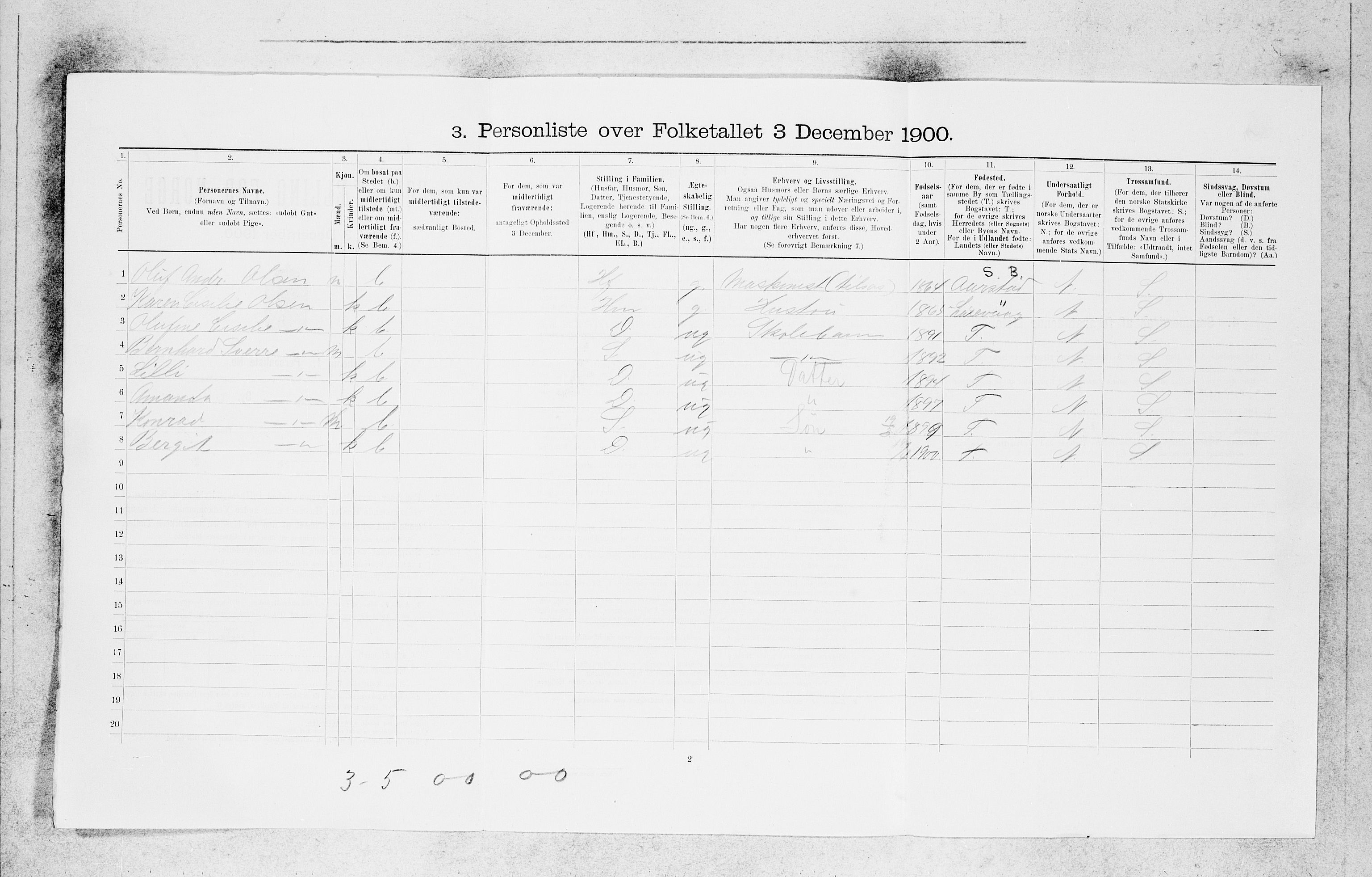 SAB, 1900 census for Bergen, 1900, p. 25065