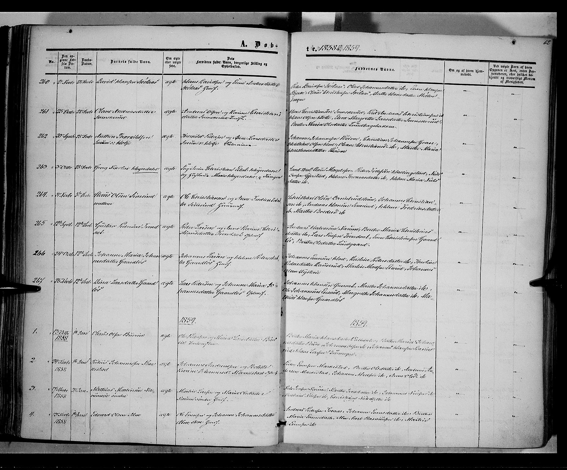 Vestre Toten prestekontor, SAH/PREST-108/H/Ha/Haa/L0006: Parish register (official) no. 6, 1856-1861, p. 62