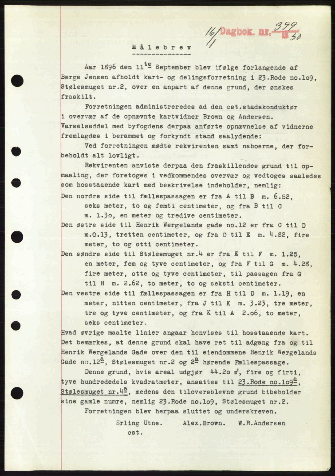 Byfogd og Byskriver i Bergen, AV/SAB-A-3401/03/03Bc/L0032: Mortgage book no. A26, 1950-1950, Diary no: : 399/1950