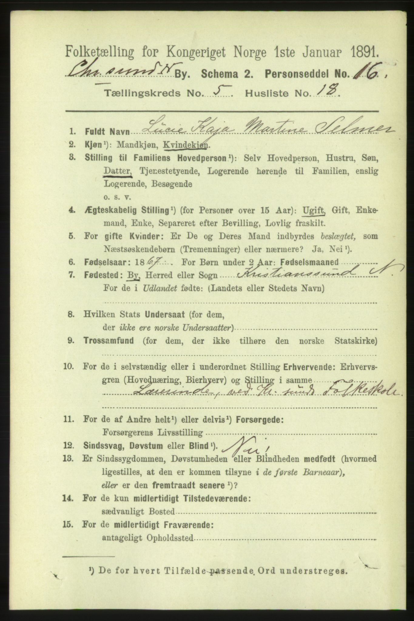 RA, 1891 census for 1503 Kristiansund, 1891, p. 4540