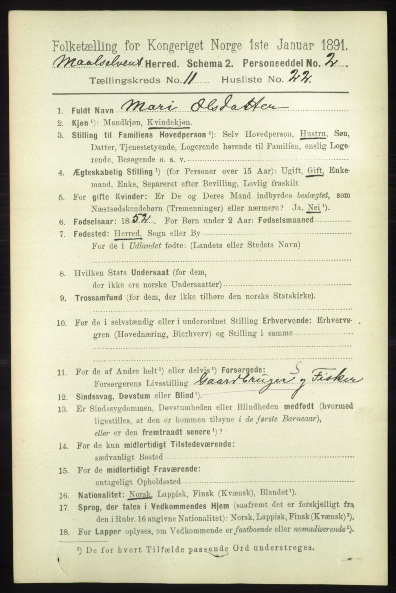 RA, 1891 census for 1924 Målselv, 1891, p. 3414