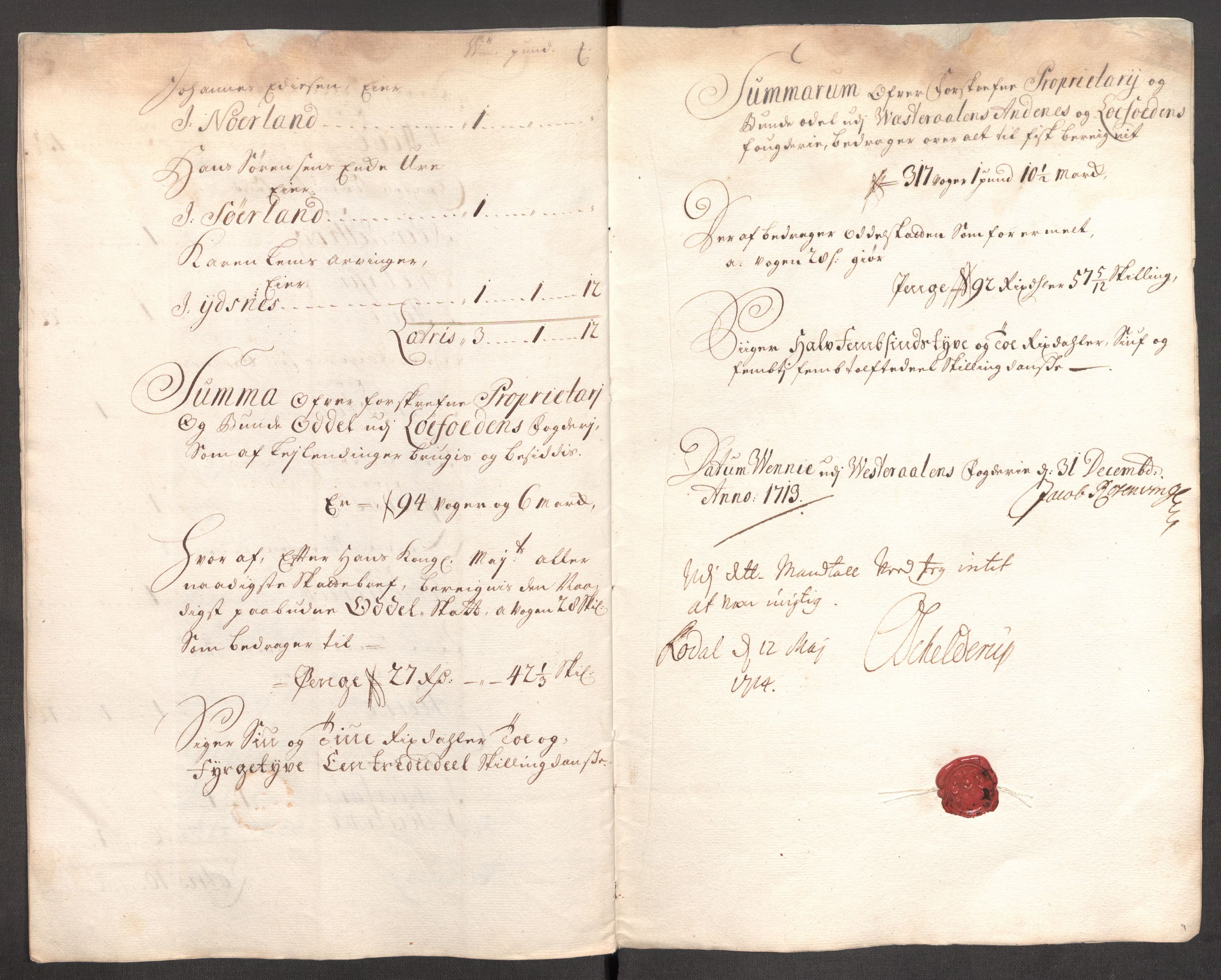 Rentekammeret inntil 1814, Reviderte regnskaper, Fogderegnskap, AV/RA-EA-4092/R67/L4679: Fogderegnskap Vesterålen, Andenes og Lofoten, 1711-1713, p. 296