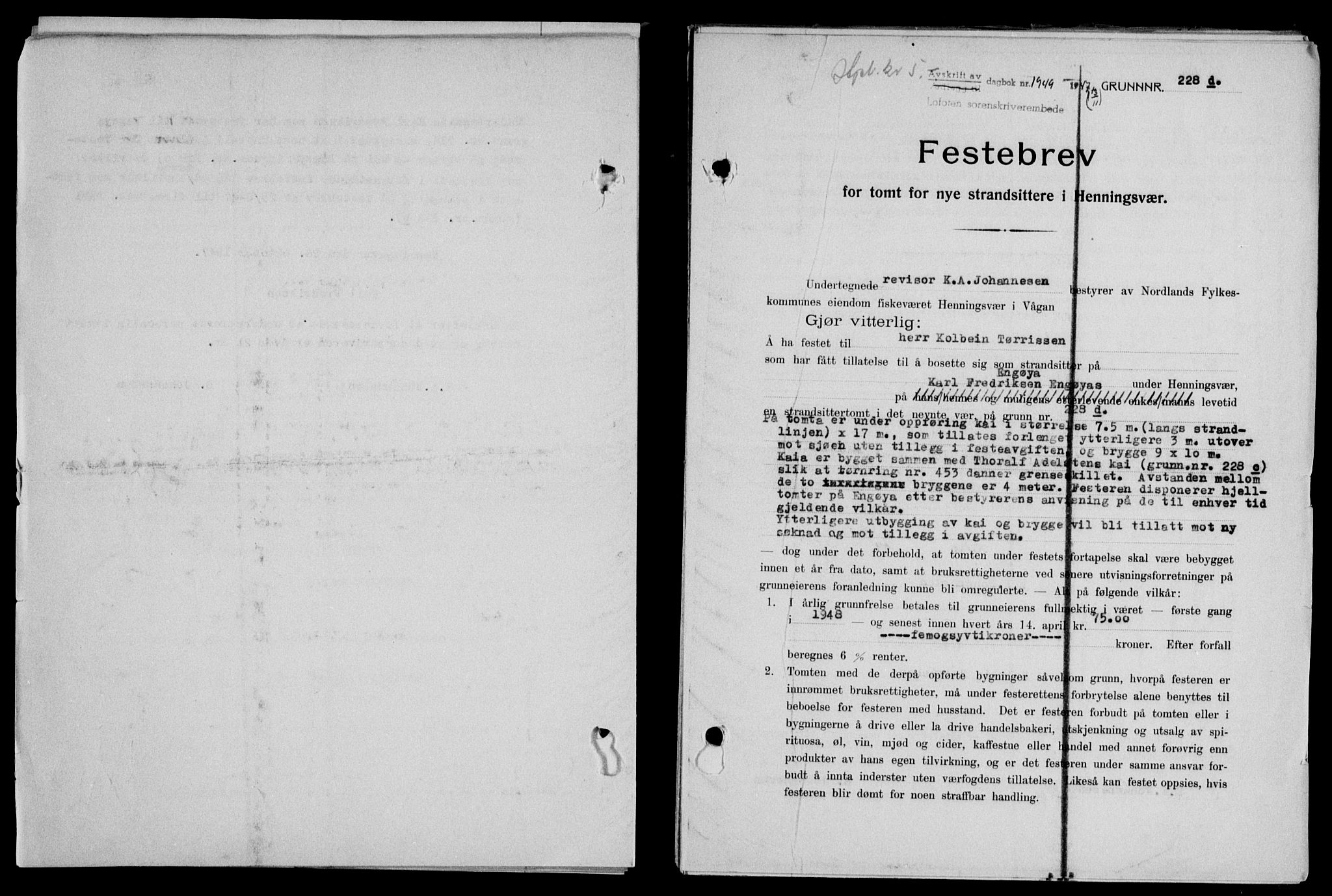 Lofoten sorenskriveri, SAT/A-0017/1/2/2C/L0017a: Mortgage book no. 17a, 1947-1948, Diary no: : 1949/1947