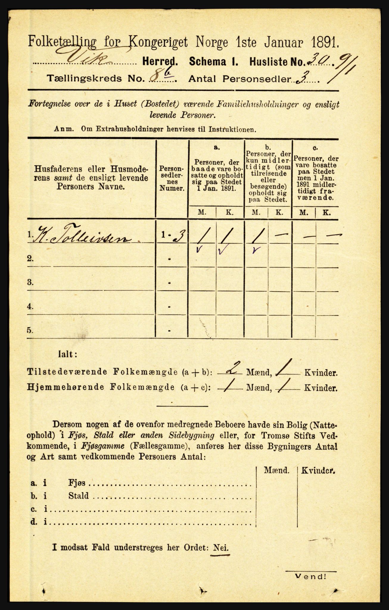 RA, 1891 census for 1417 Vik, 1891, p. 3690