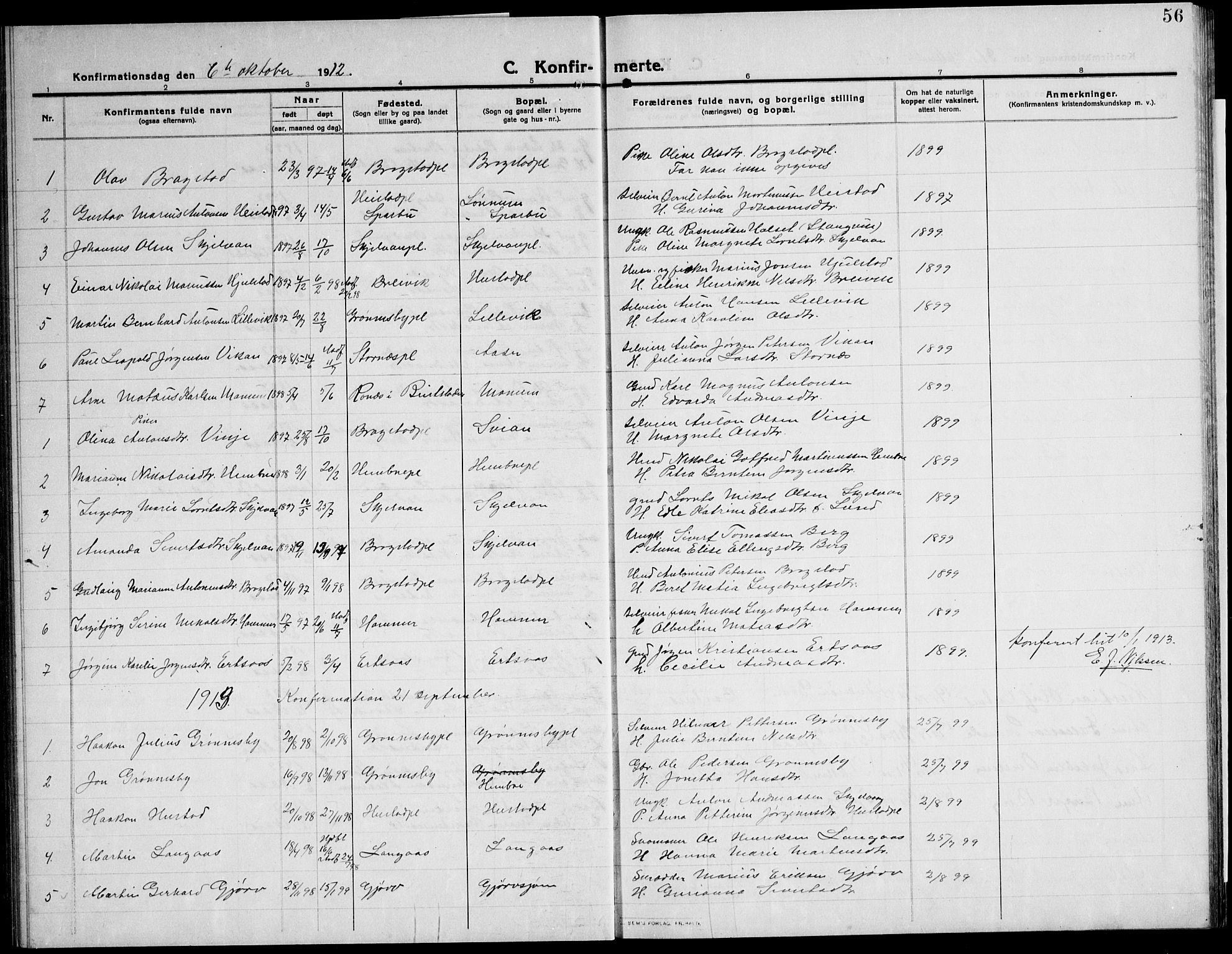 Ministerialprotokoller, klokkerbøker og fødselsregistre - Nord-Trøndelag, SAT/A-1458/732/L0319: Parish register (copy) no. 732C03, 1911-1945, p. 56