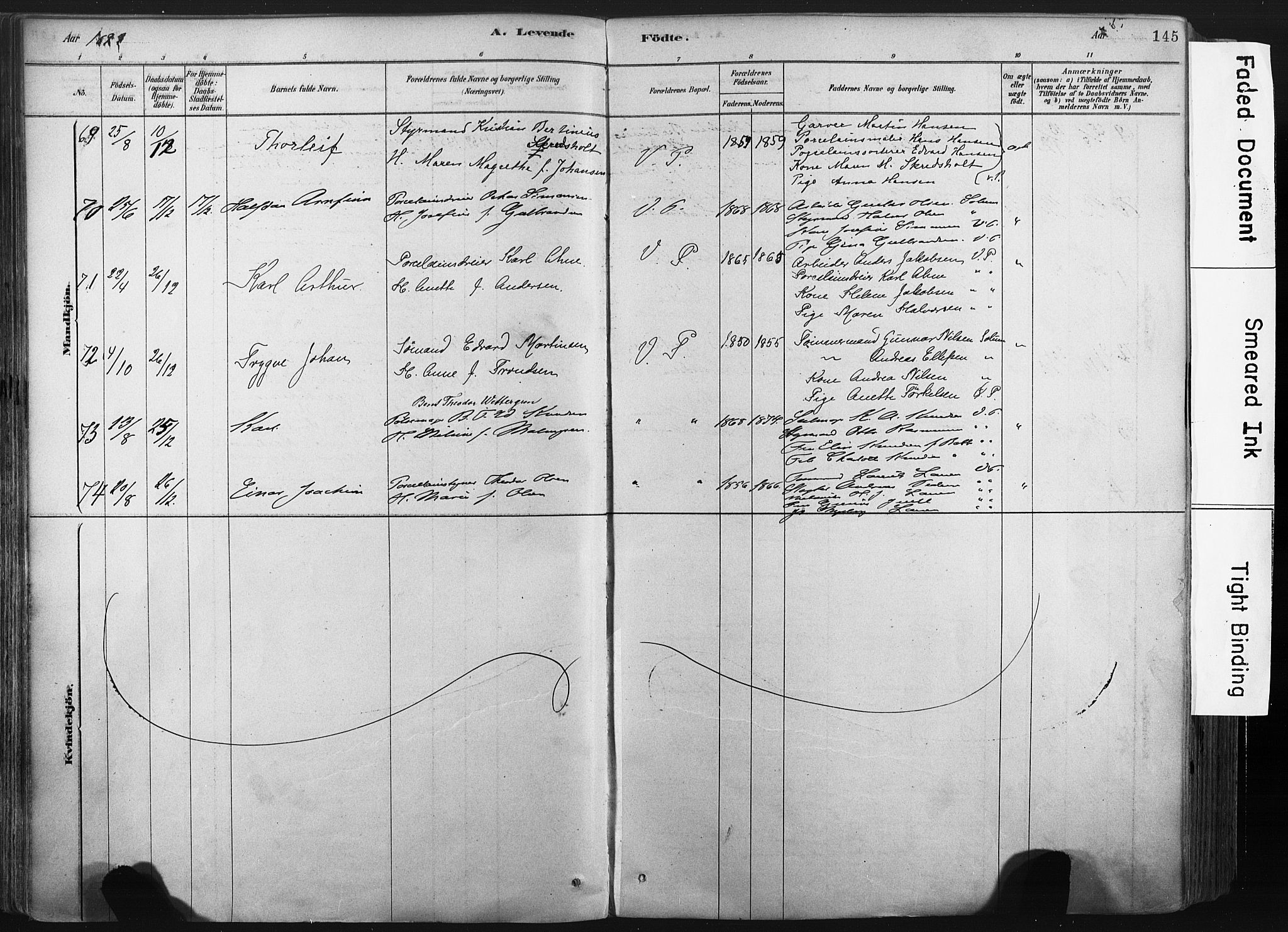 Porsgrunn kirkebøker , SAKO/A-104/F/Fa/L0008: Parish register (official) no. 8, 1878-1895, p. 145