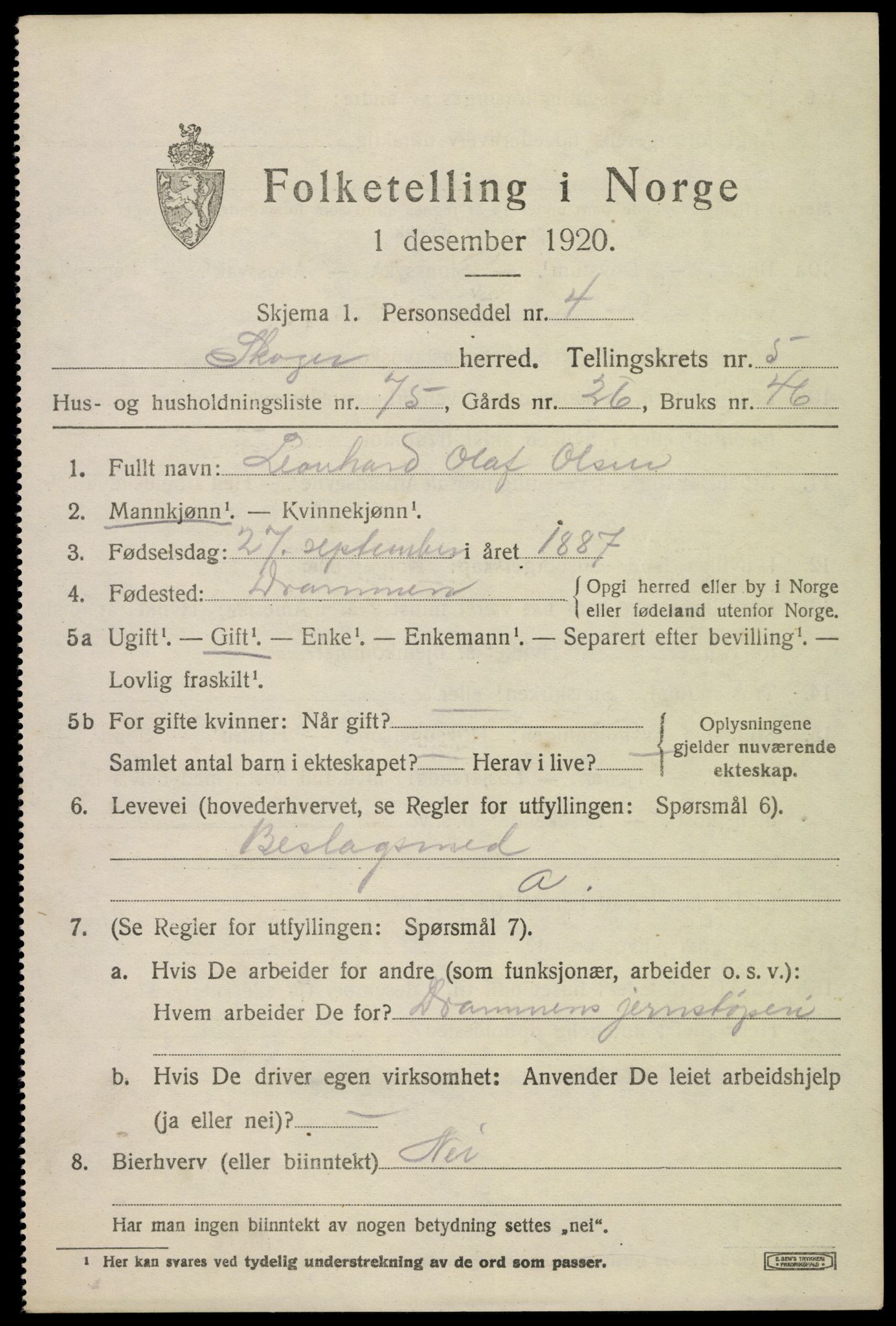 SAKO, 1920 census for Skoger, 1920, p. 11903