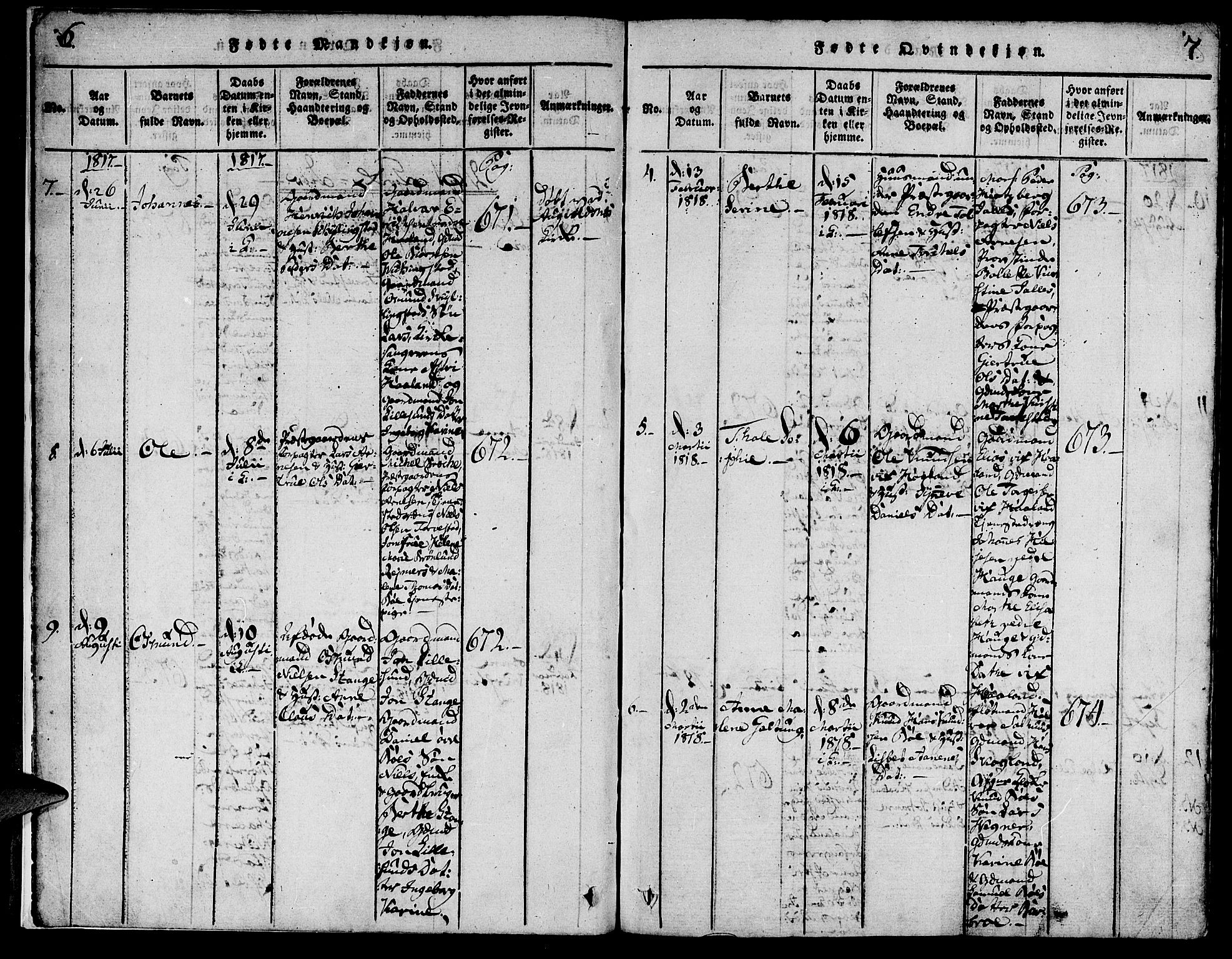 Torvastad sokneprestkontor, AV/SAST-A -101857/H/Ha/Haa/L0004: Parish register (official) no. A 3 /1, 1817-1836, p. 6-7