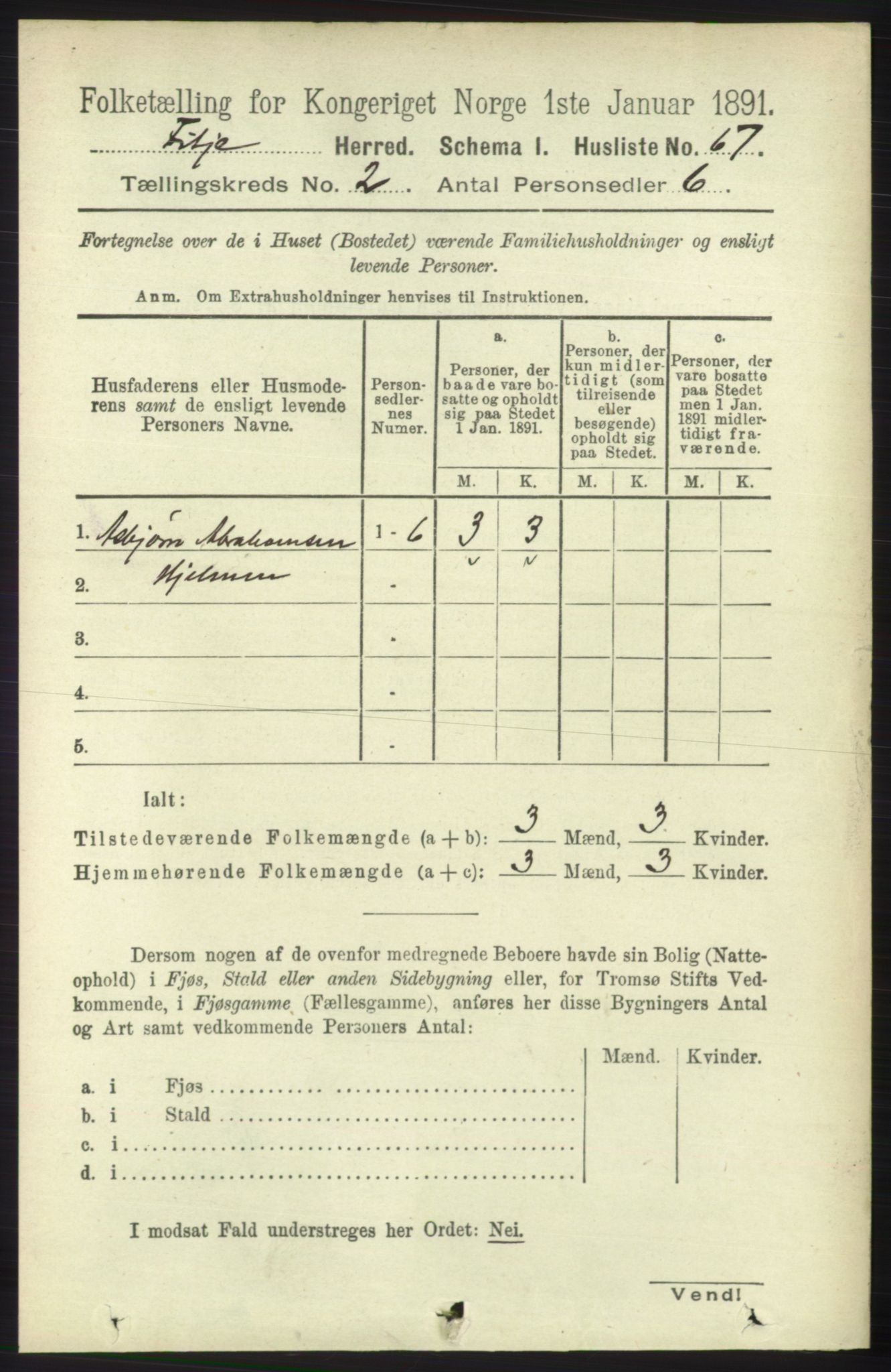RA, 1891 census for 1222 Fitjar, 1891, p. 645