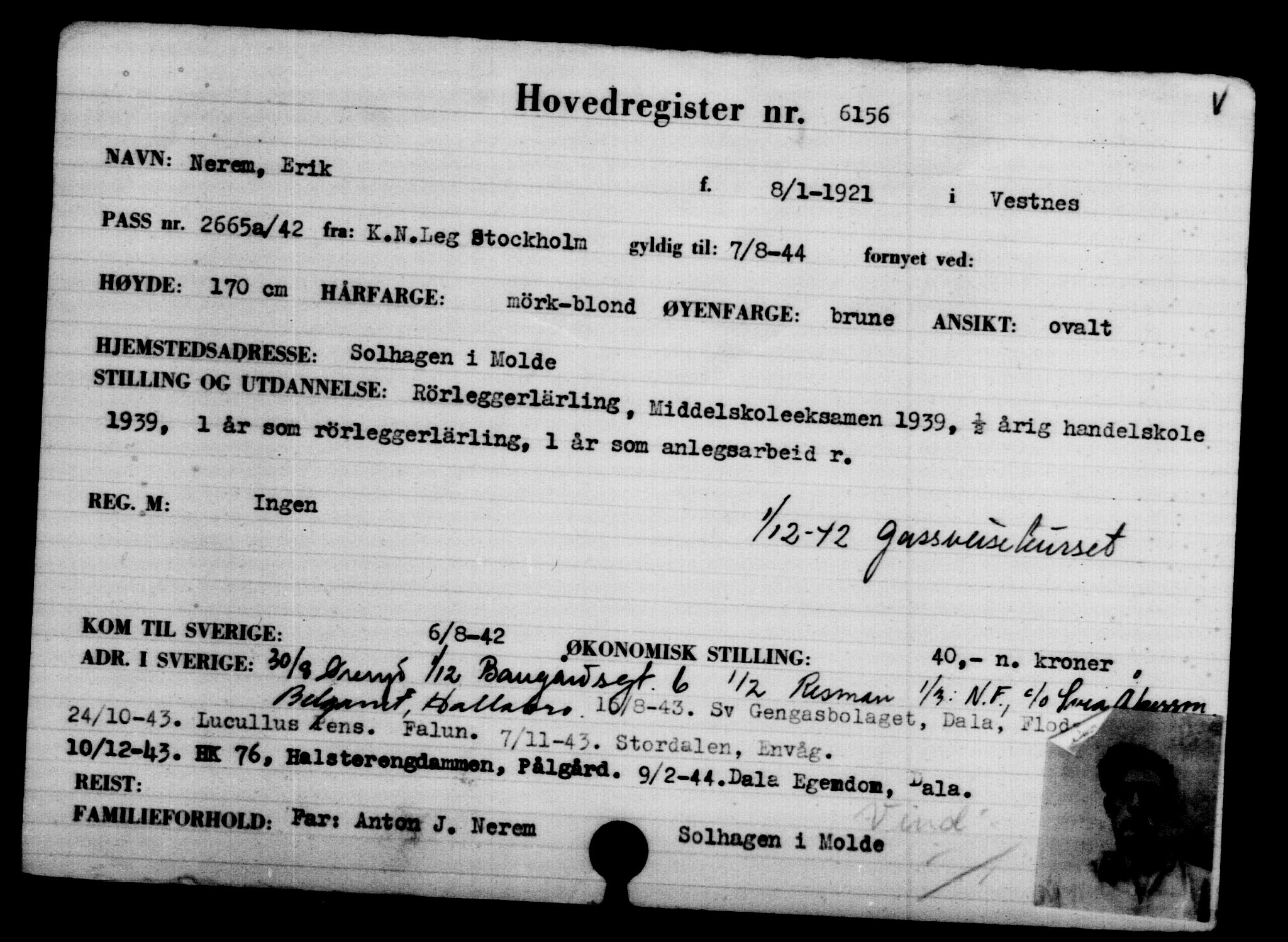 Utenriksstasjonene, Legasjonen i Stockholm, Flyktningkontoret, AV/RA-S-6753/V/Va/L0004: Kjesäterkartoteket, flyktninger med registreringsnr. 3496-6610, 1940-1945, p. 3119