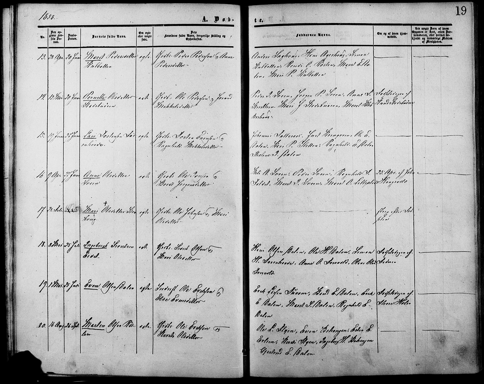Lesja prestekontor, SAH/PREST-068/H/Ha/Haa/L0007: Parish register (official) no. 7, 1854-1862, p. 19