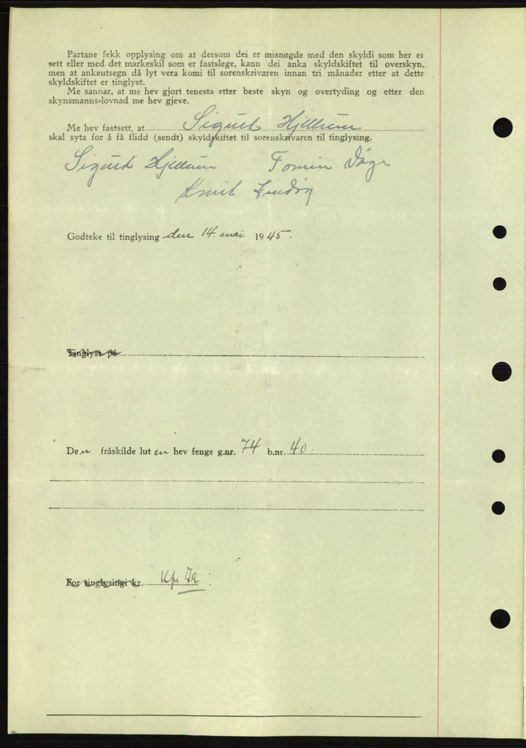 Sunnhordland sorenskrivar, AV/SAB-A-2401: Mortgage book no. A77, 1945-1945, Diary no: : 599/1945