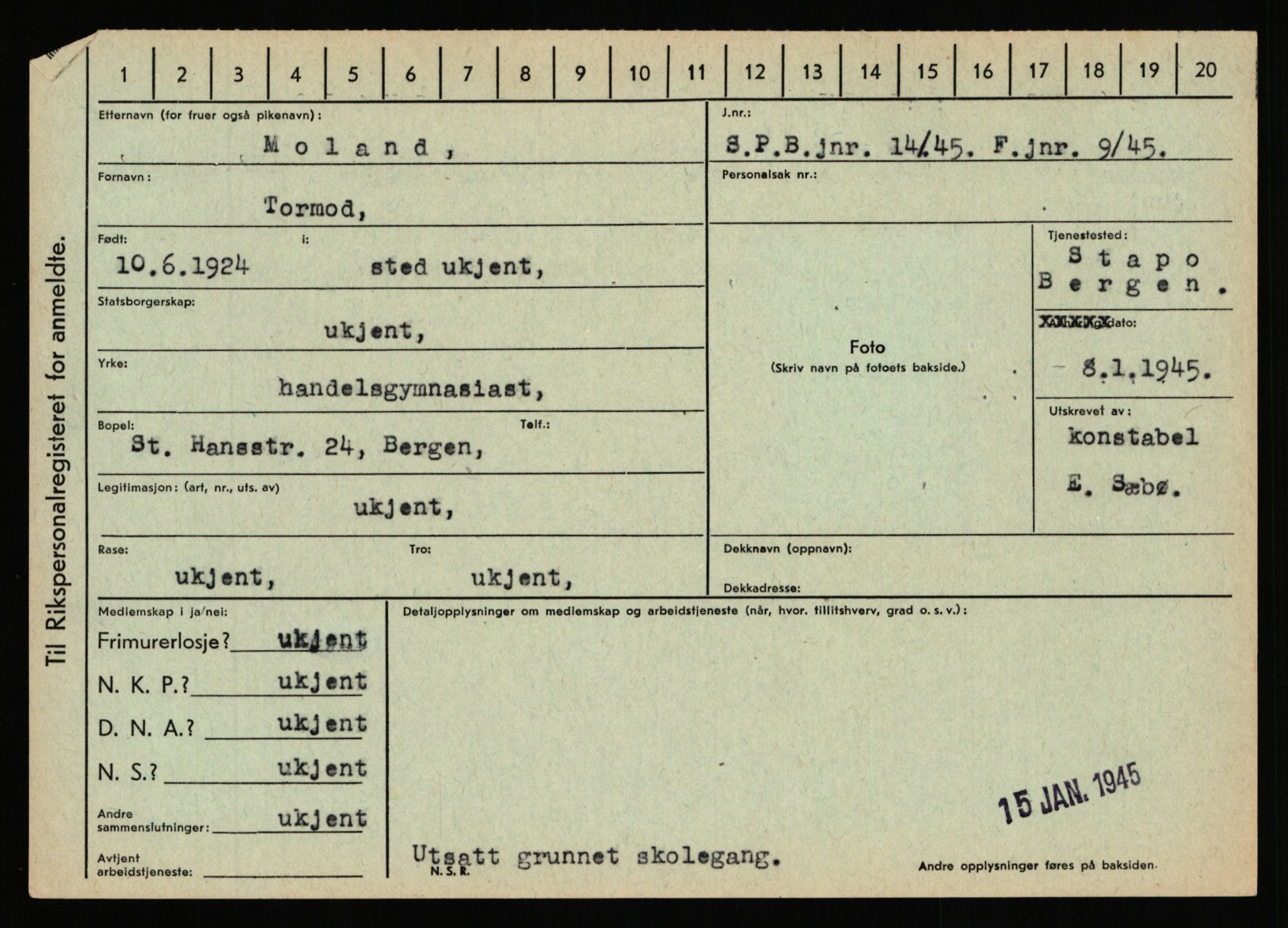 Statspolitiet - Hovedkontoret / Osloavdelingen, AV/RA-S-1329/C/Ca/L0011: Molberg - Nøstvold, 1943-1945, p. 8