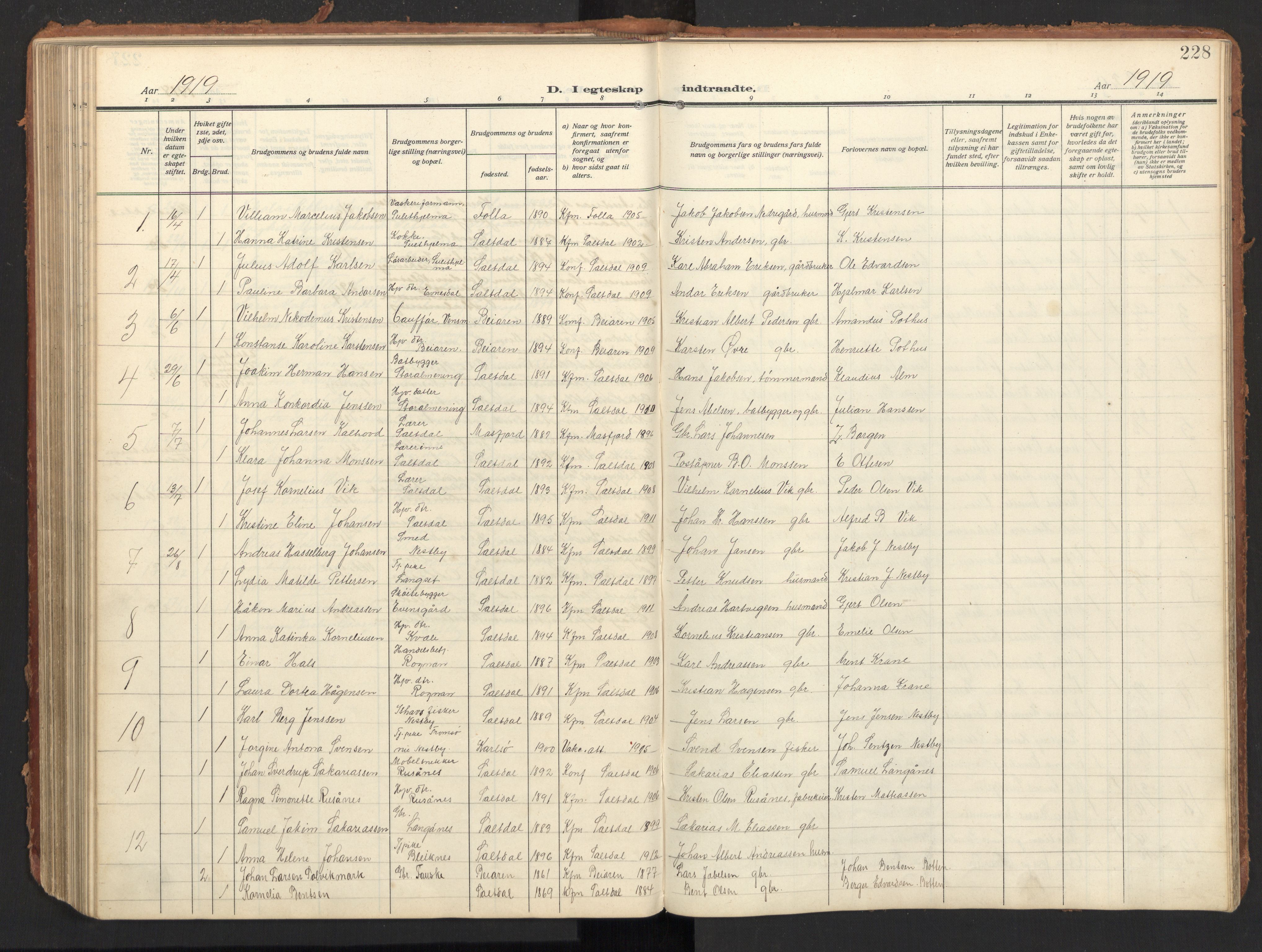 Ministerialprotokoller, klokkerbøker og fødselsregistre - Nordland, SAT/A-1459/847/L0683: Parish register (copy) no. 847C11, 1908-1929, p. 228