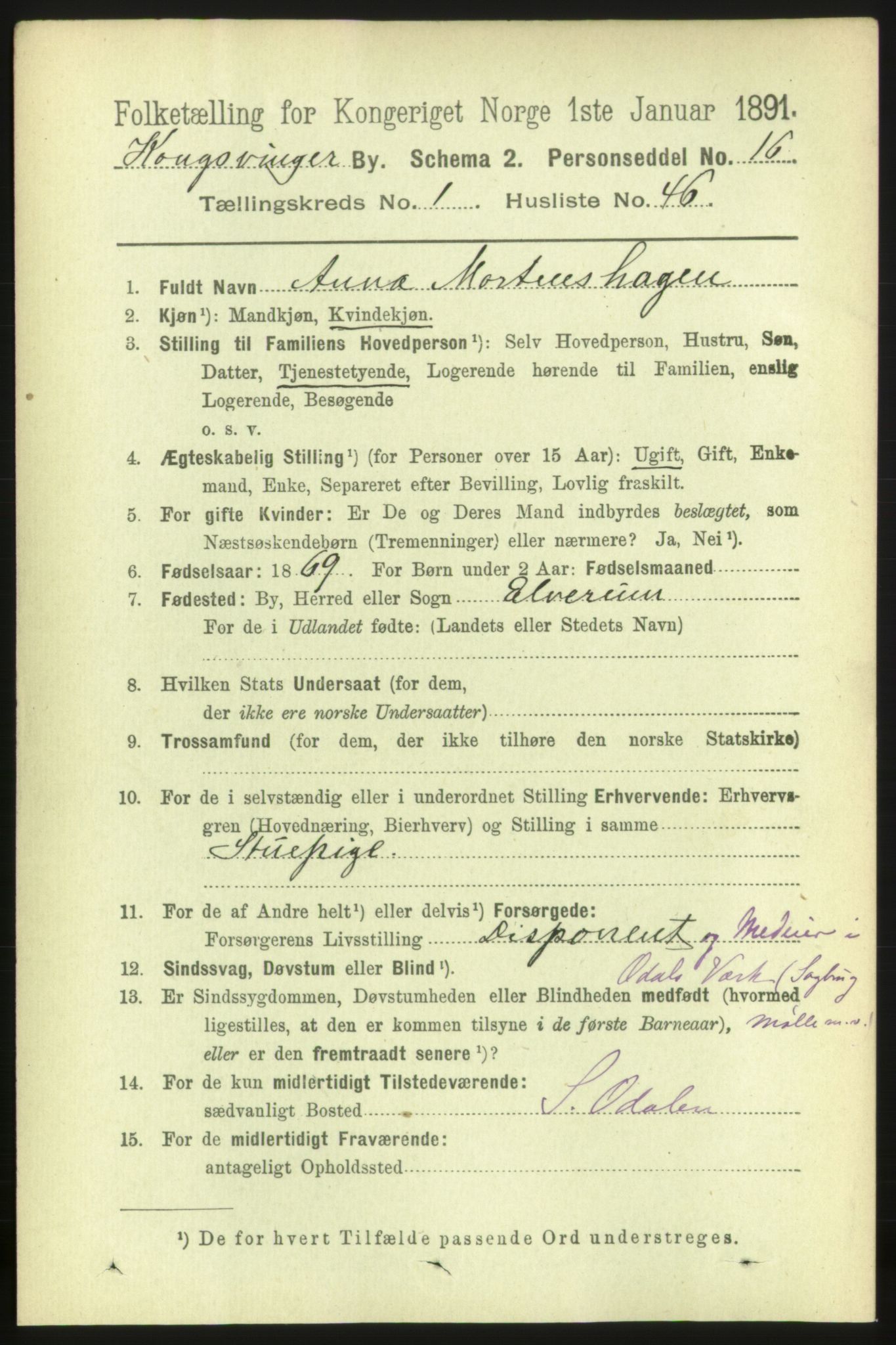 RA, 1891 census for 0402 Kongsvinger, 1891, p. 785