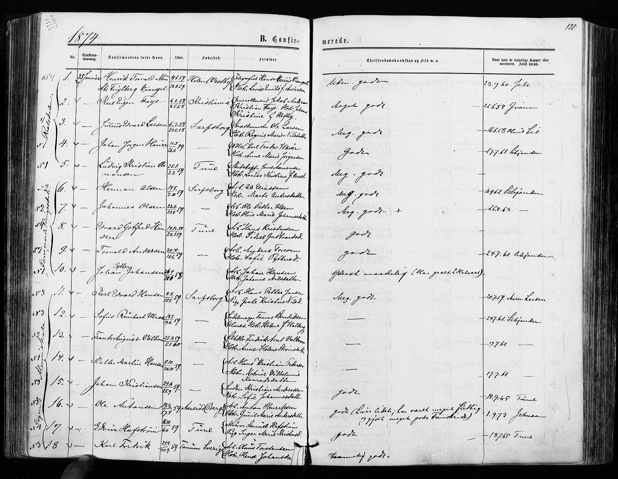 Sarpsborg prestekontor Kirkebøker, SAO/A-2006/F/Fa/L0002: Parish register (official) no. 2, 1869-1877, p. 120