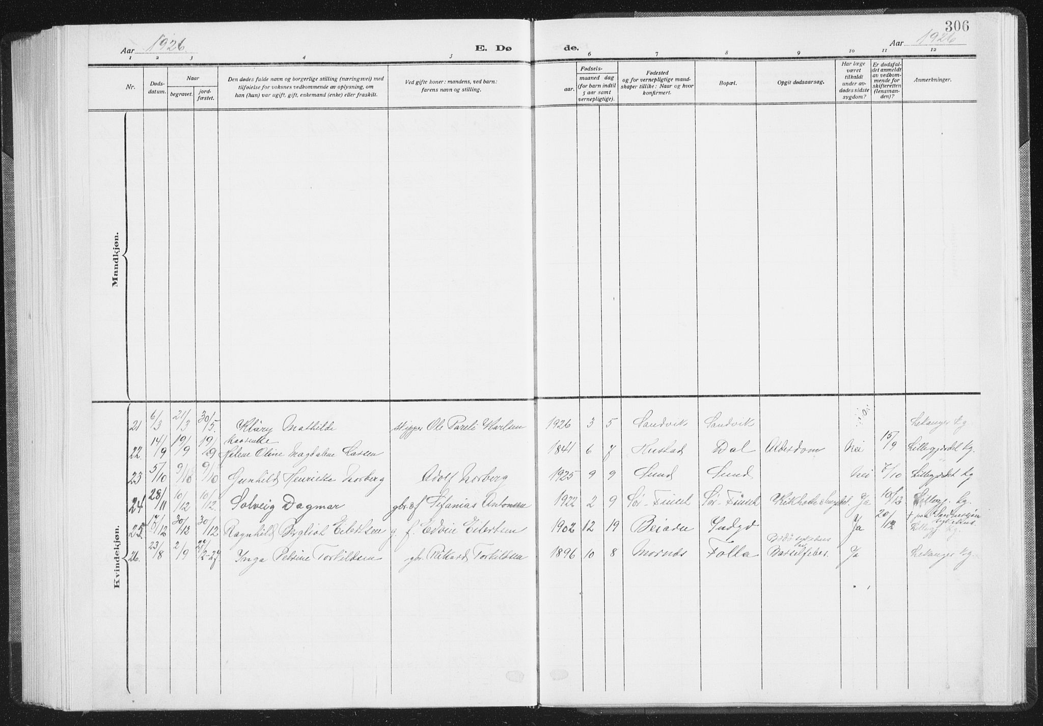 Ministerialprotokoller, klokkerbøker og fødselsregistre - Nordland, AV/SAT-A-1459/805/L0104: Parish register (official) no. 805A09, 1909-1926, p. 306