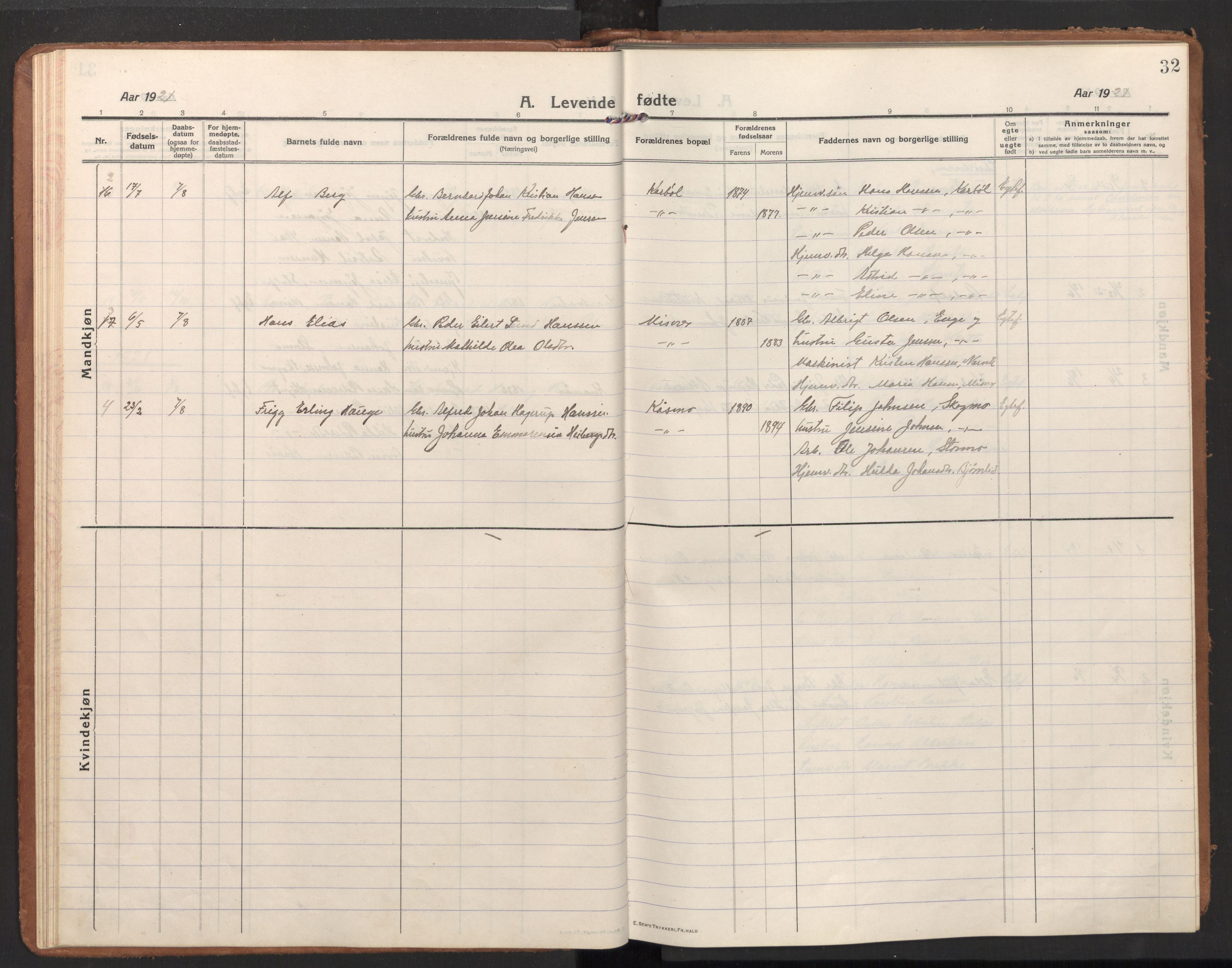 Ministerialprotokoller, klokkerbøker og fødselsregistre - Nordland, AV/SAT-A-1459/848/L0688: Parish register (official) no. 848A01, 1913-1935, p. 32