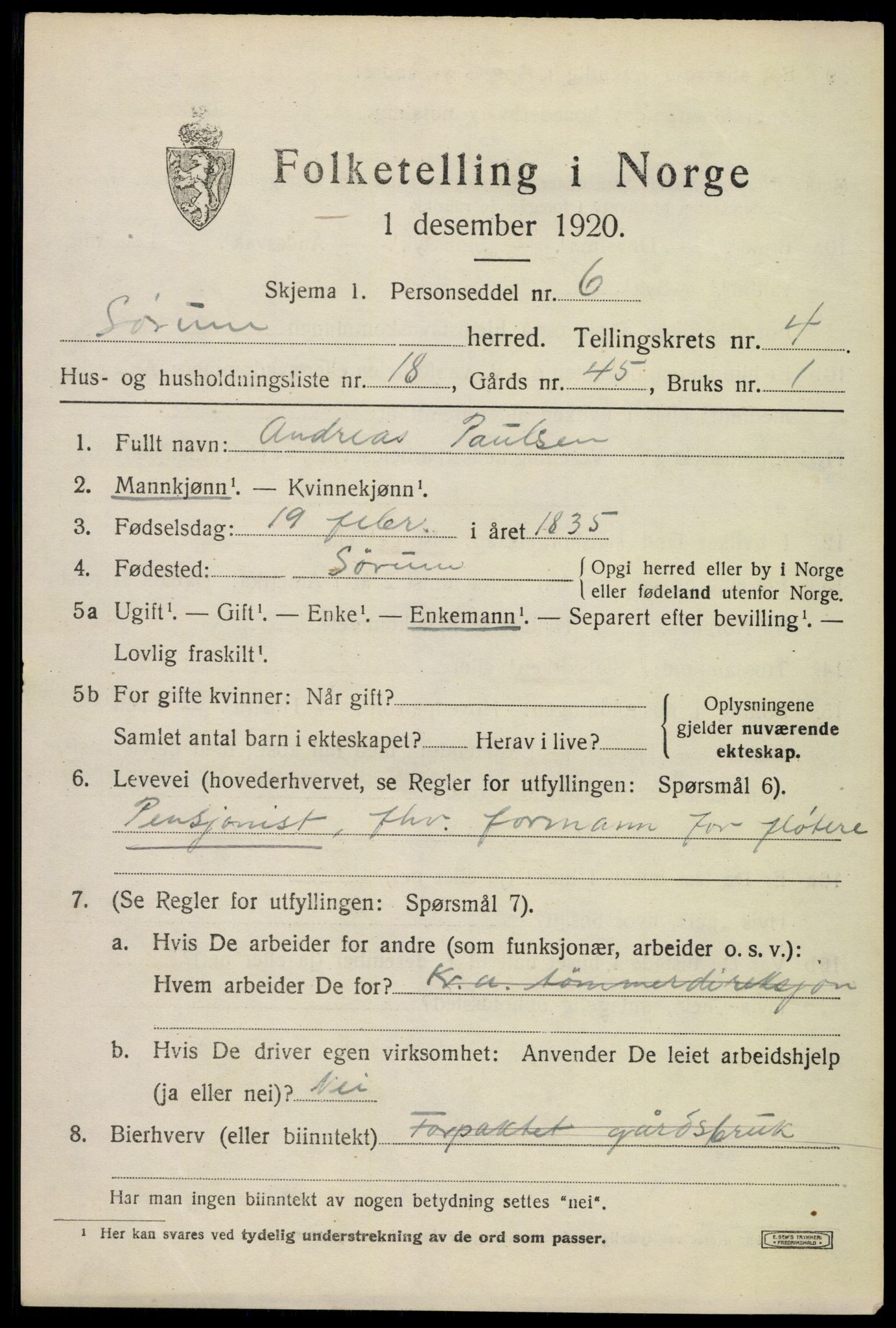 SAO, 1920 census for Sørum, 1920, p. 3631