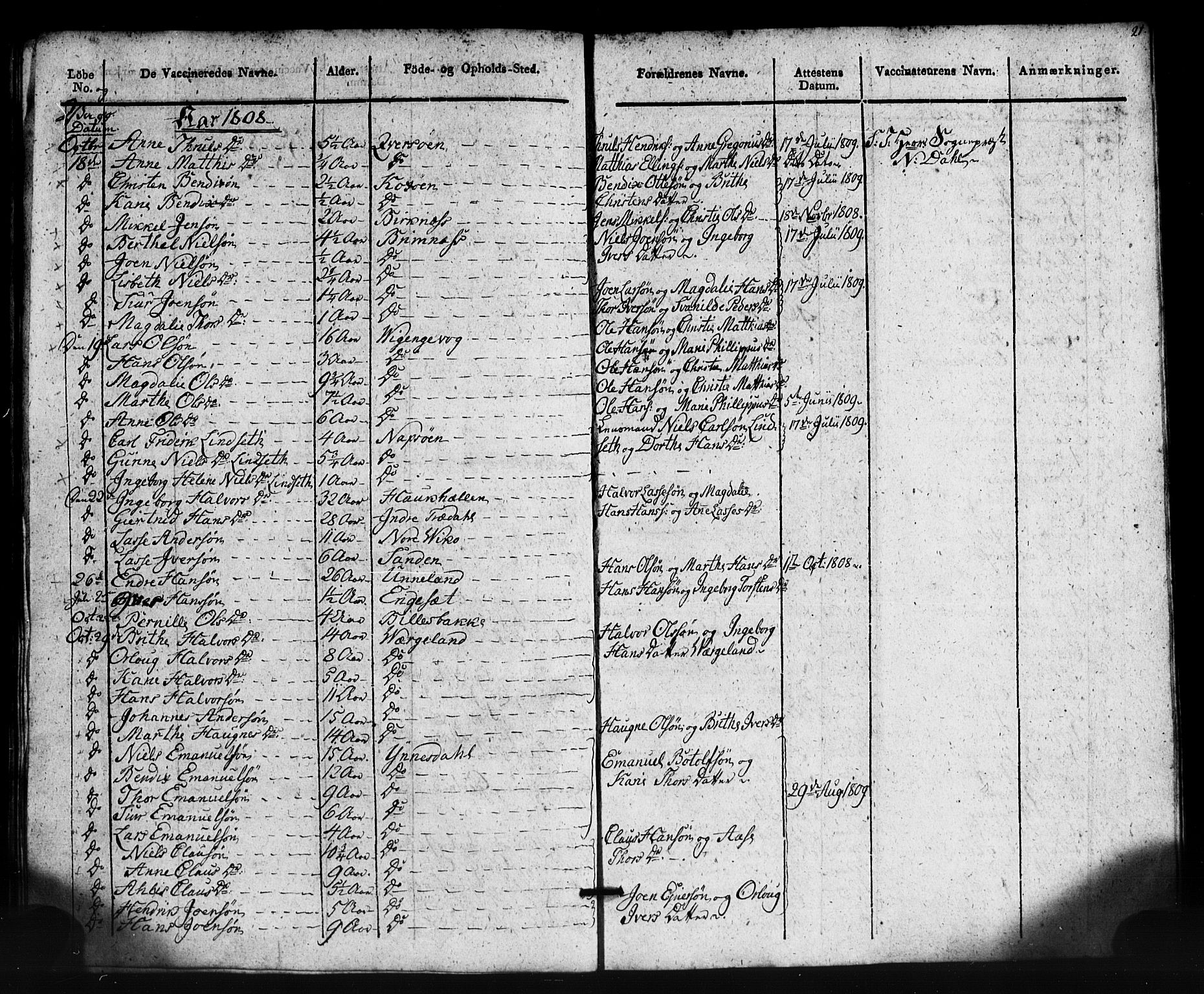 Gulen sokneprestembete, SAB/A-80201/H/Haa/Haaa/L0024: Parish register (official) no. A 24, 1806-1821, p. 21