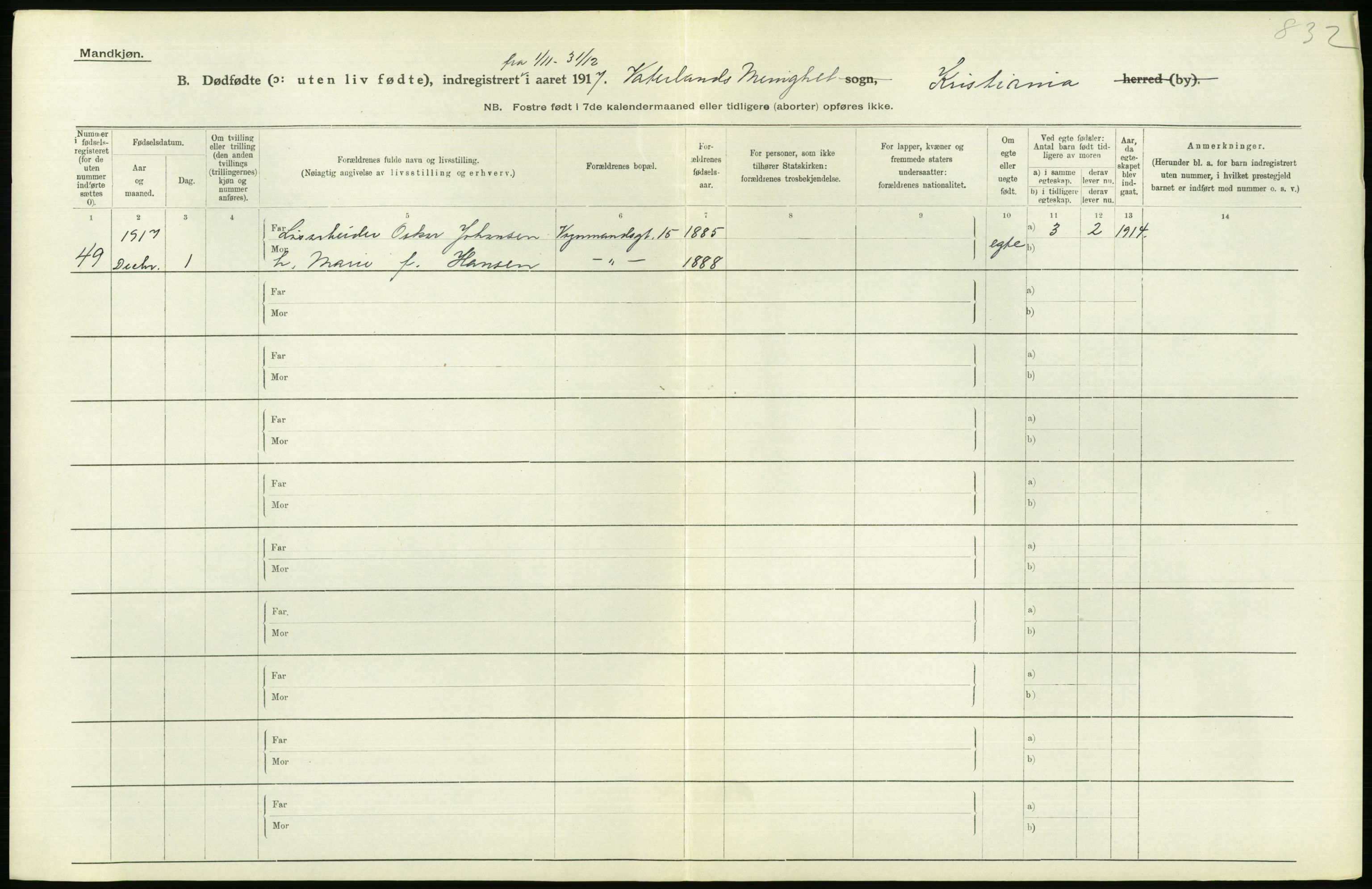 Statistisk sentralbyrå, Sosiodemografiske emner, Befolkning, RA/S-2228/D/Df/Dfb/Dfbg/L0011: Kristiania: Døde, dødfødte., 1917, p. 574