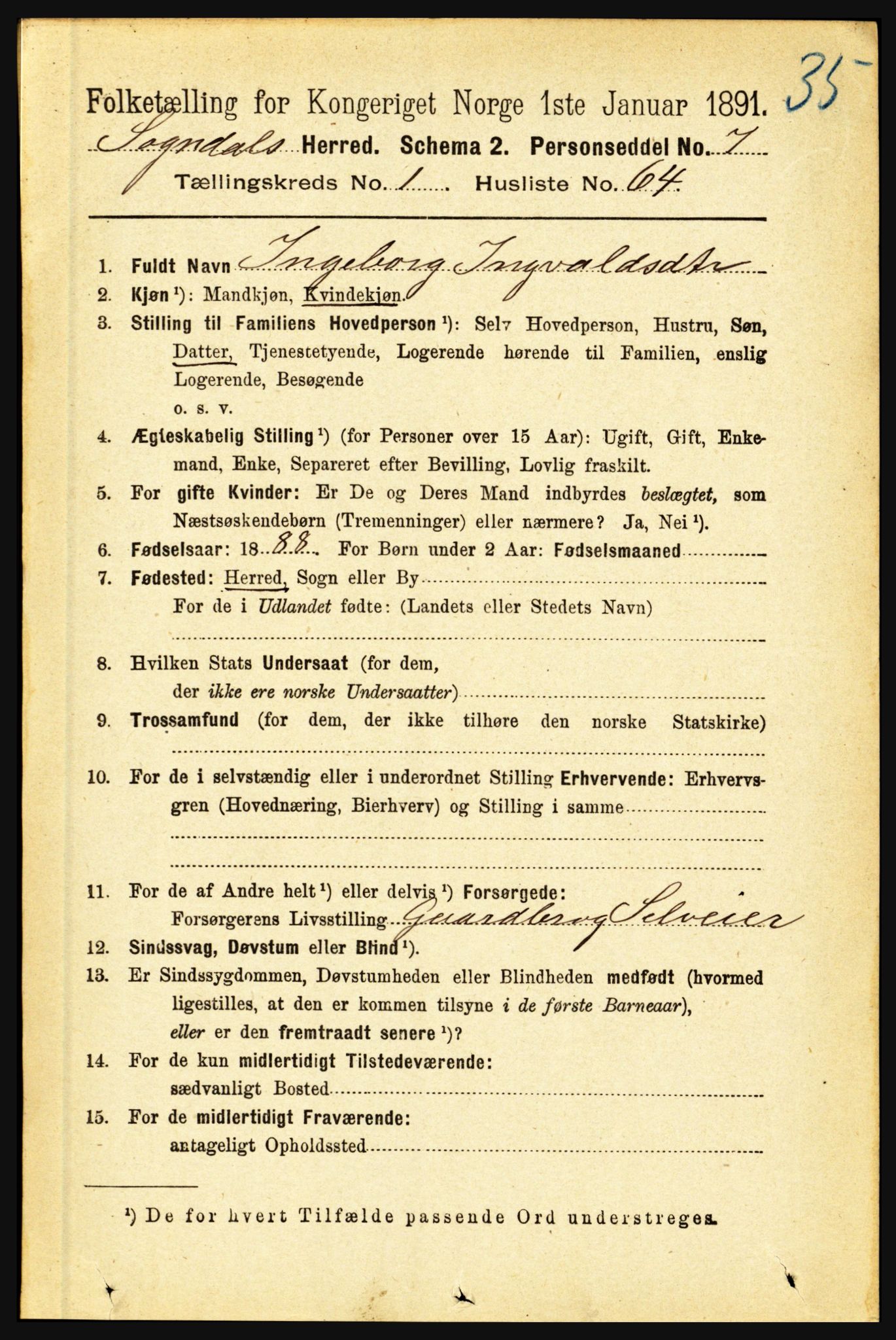 RA, 1891 census for 1420 Sogndal, 1891, p. 433