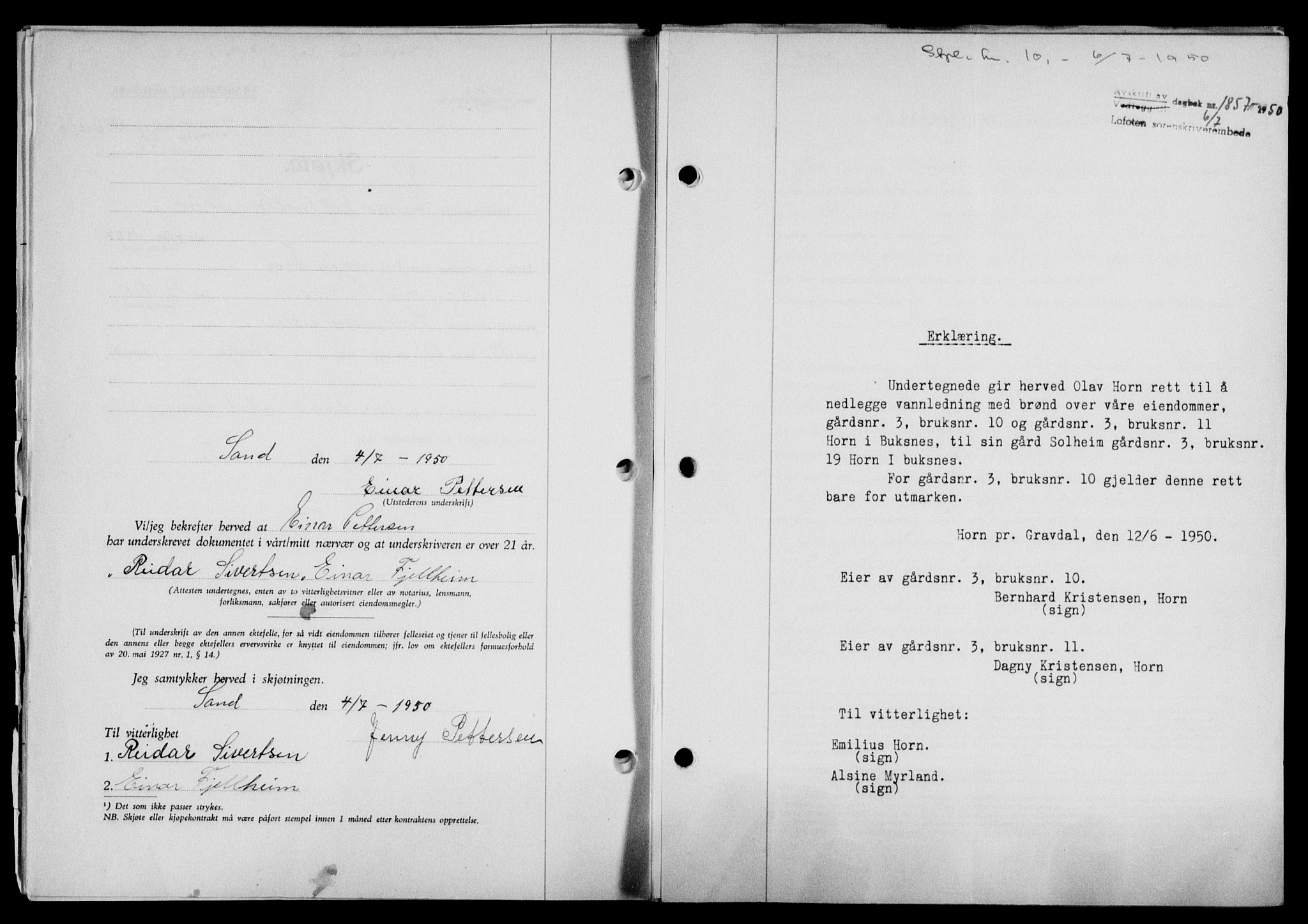 Lofoten sorenskriveri, SAT/A-0017/1/2/2C/L0024a: Mortgage book no. 24a, 1950-1950, Diary no: : 1857/1950
