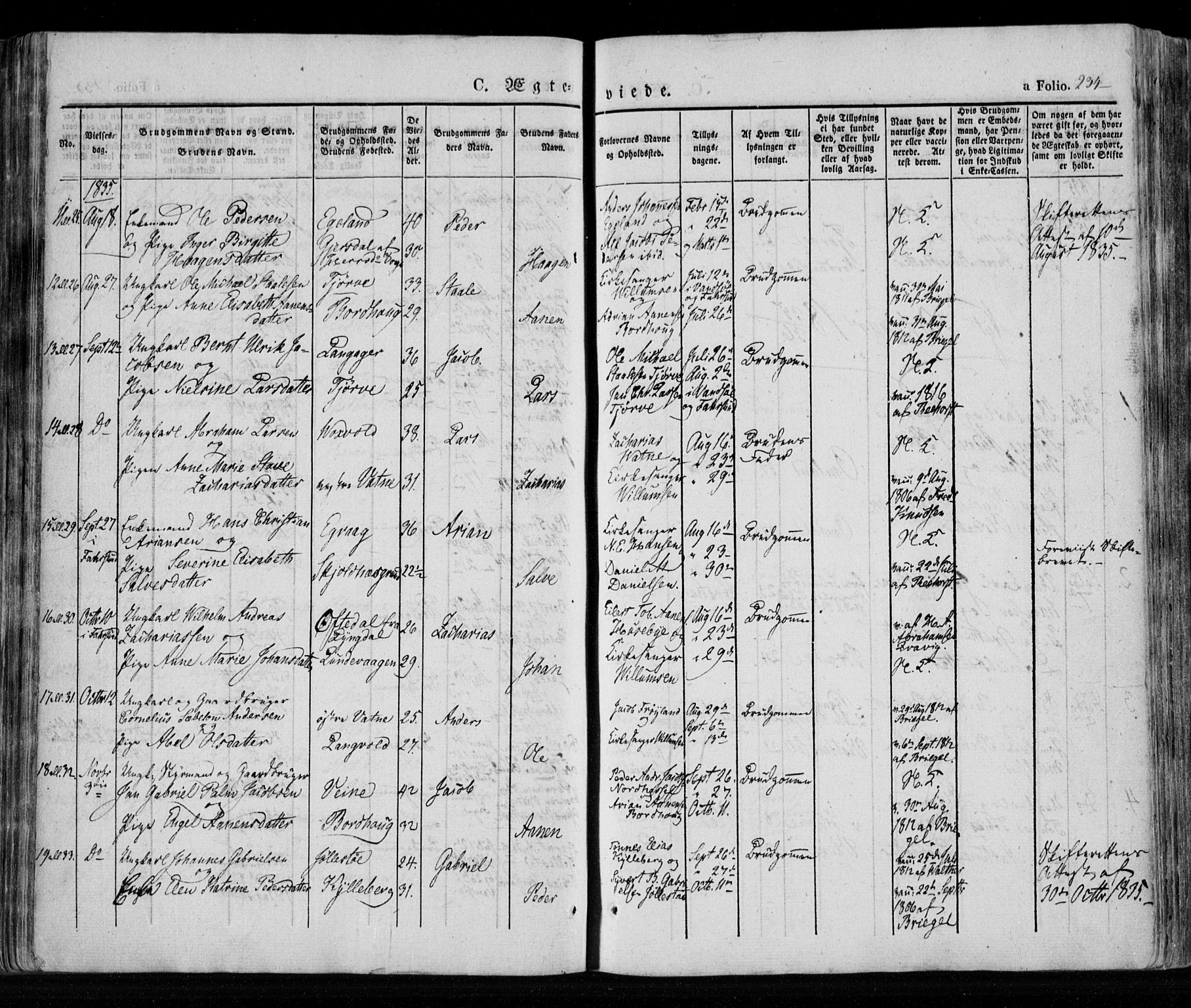 Lista sokneprestkontor, AV/SAK-1111-0027/F/Fa/L0009: Parish register (official) no. A 9, 1835-1846, p. 234