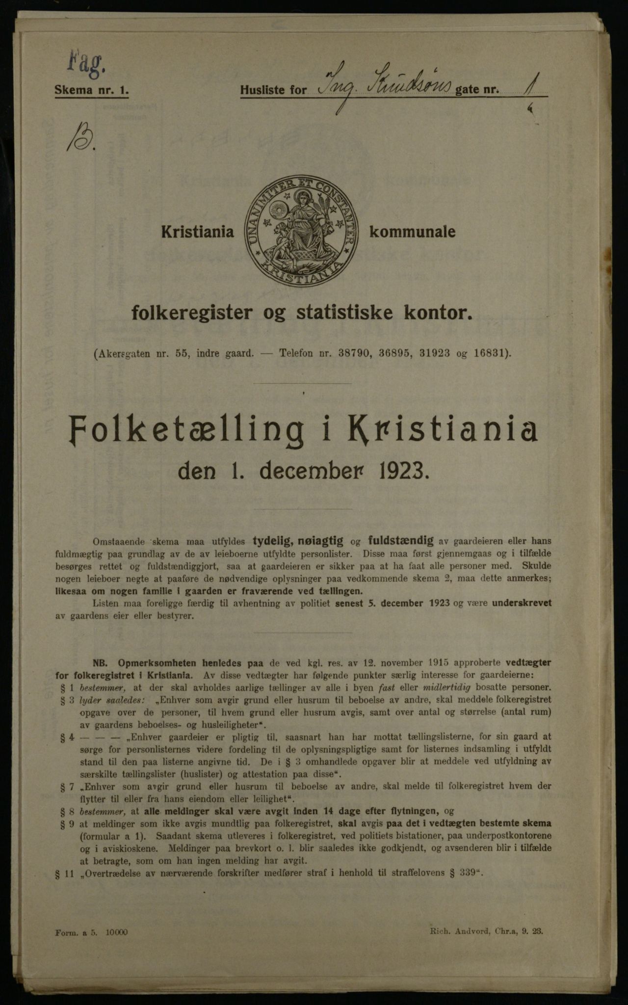 OBA, Municipal Census 1923 for Kristiania, 1923, p. 48983