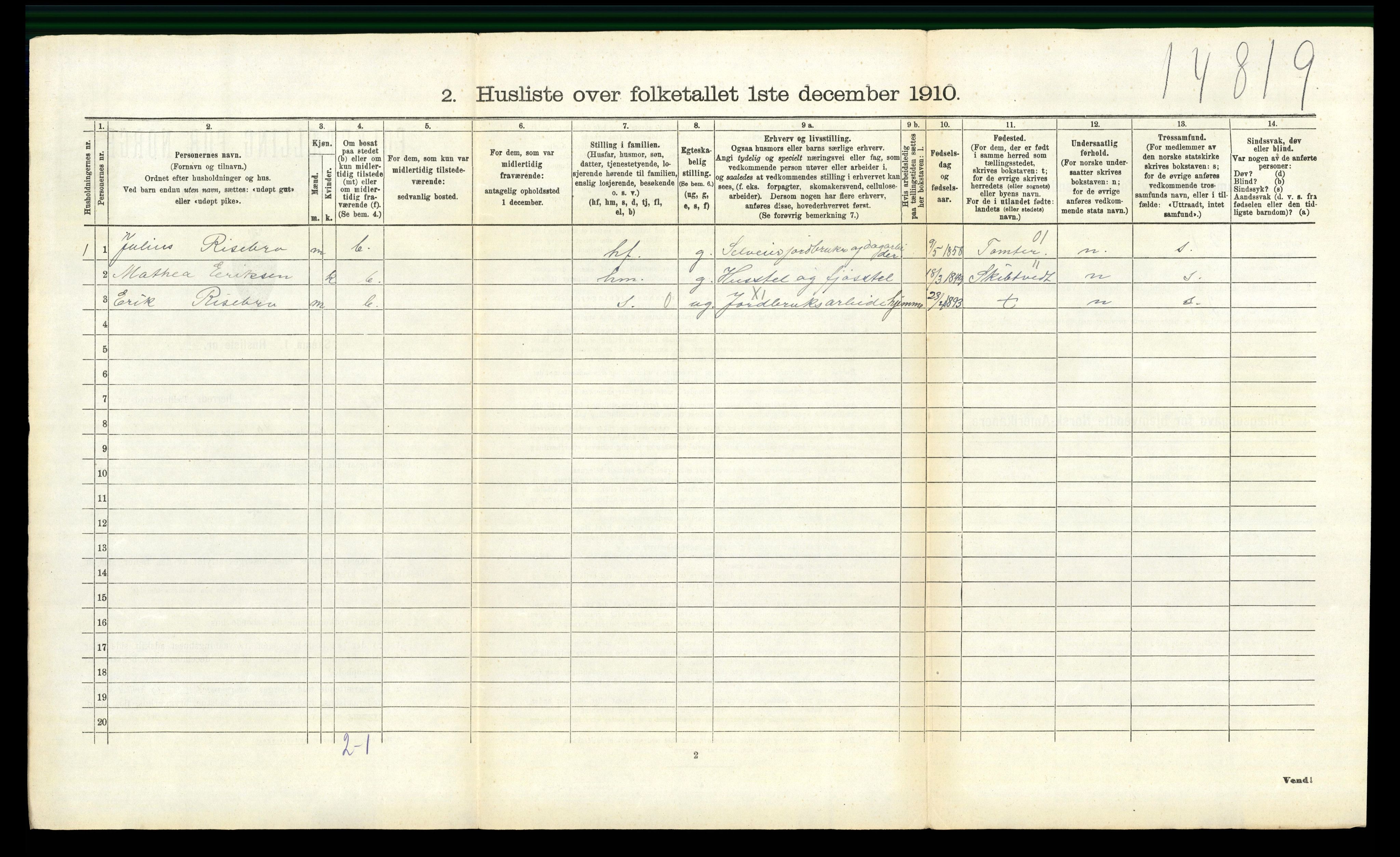 RA, 1910 census for Spydeberg, 1910, p. 232