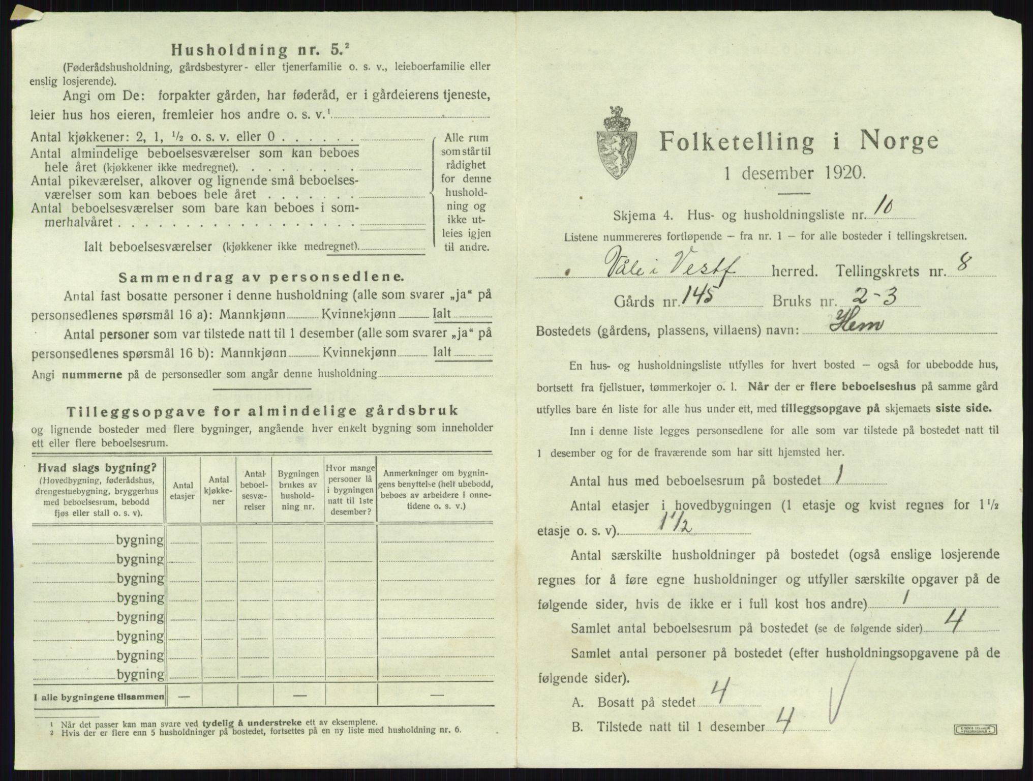 SAKO, 1920 census for Våle, 1920, p. 992