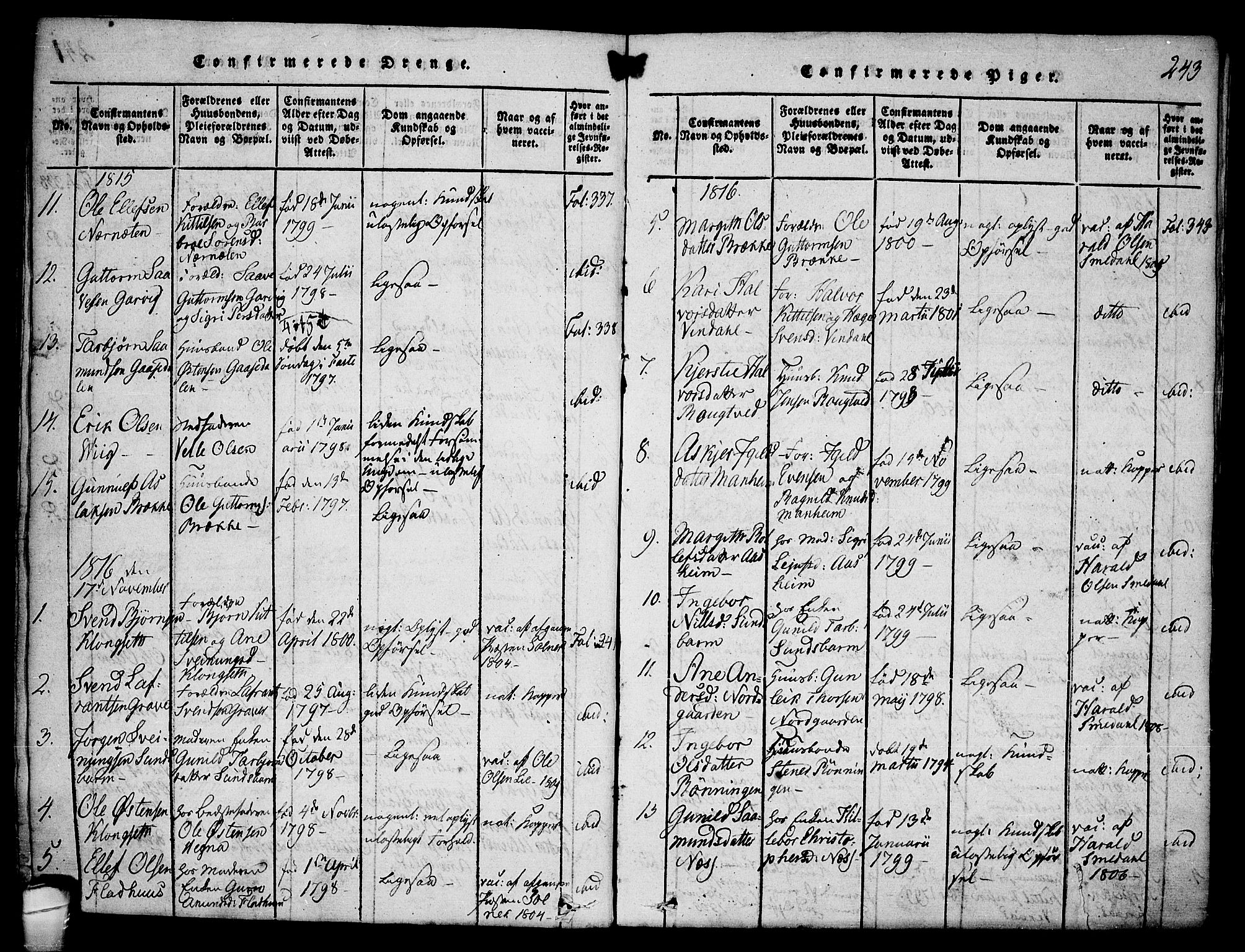 Seljord kirkebøker, AV/SAKO-A-20/F/Fa/L0010: Parish register (official) no. I 10, 1815-1831, p. 243