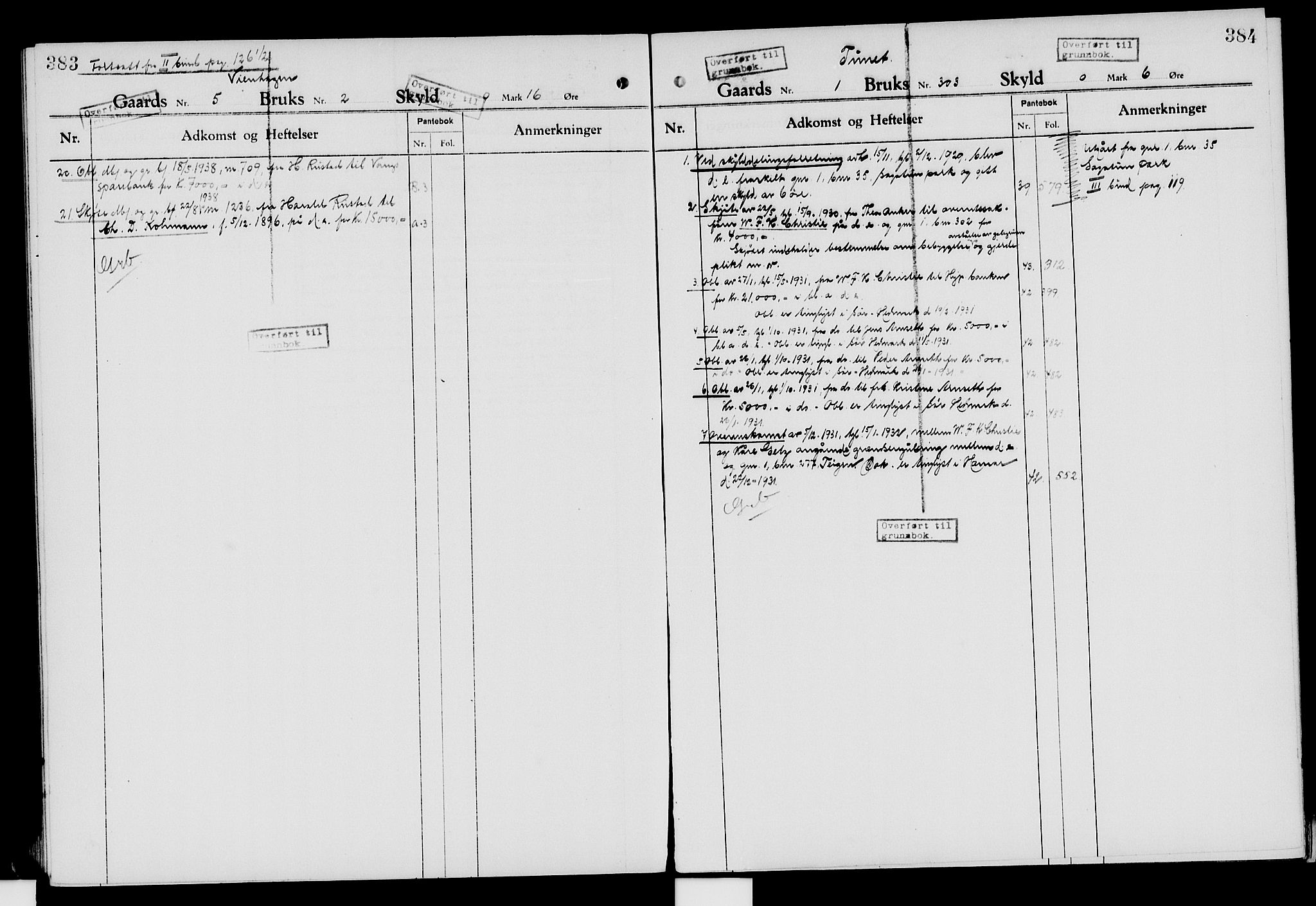 Nord-Hedmark sorenskriveri, SAH/TING-012/H/Ha/Had/Hade/L0007: Mortgage register no. 4.7, 1924-1940, p. 383-384