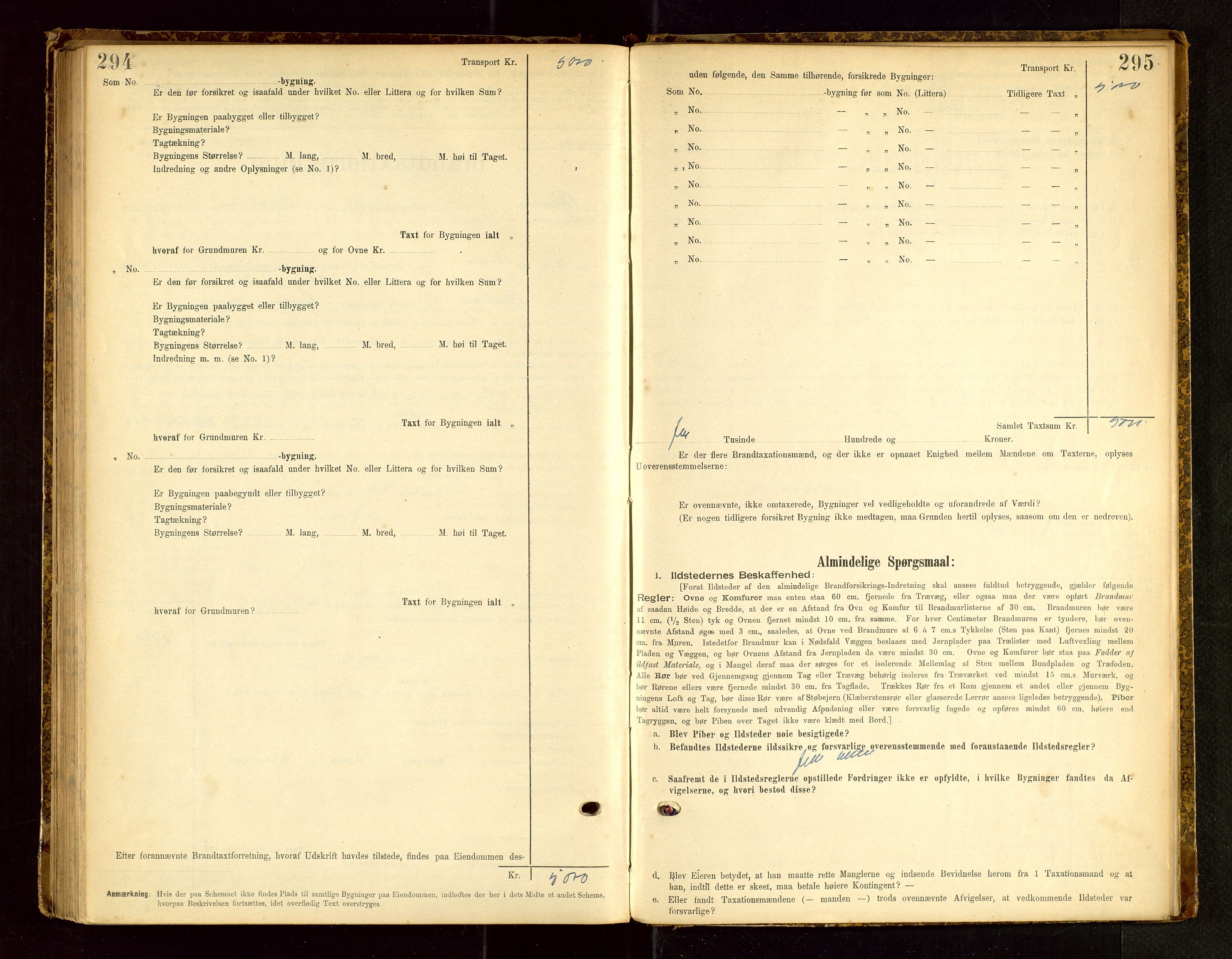 Bjerkreim lensmannskontor, SAST/A-100090/Gob/L0001: "Brandtaxationsprotokol", 1895-1950, p. 294-295