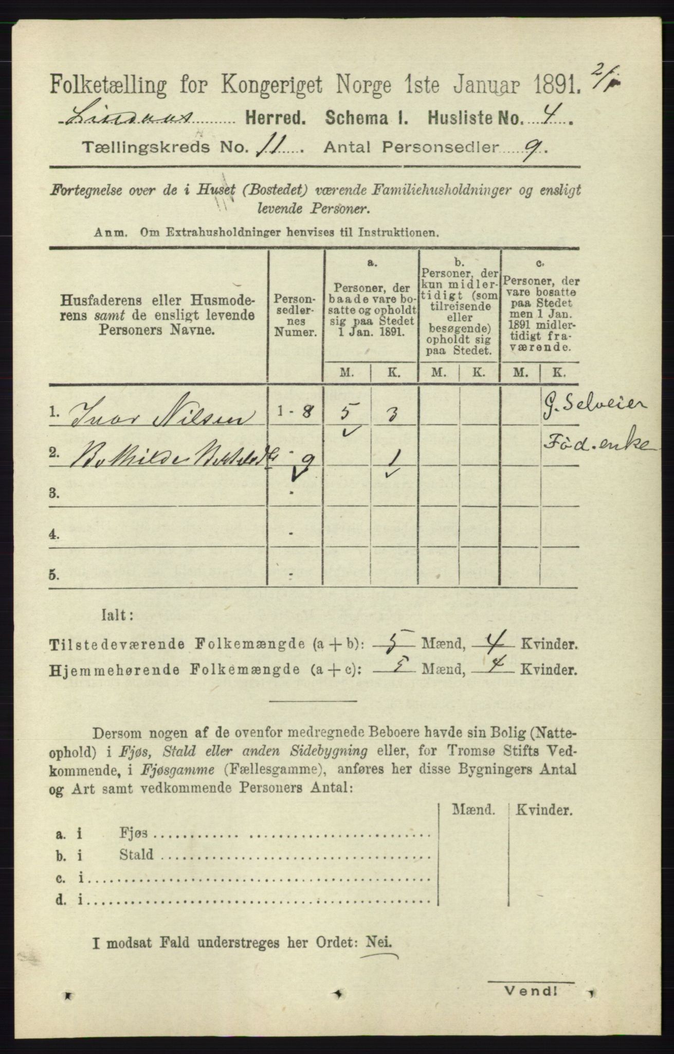 RA, 1891 census for 1263 Lindås, 1891, p. 3615