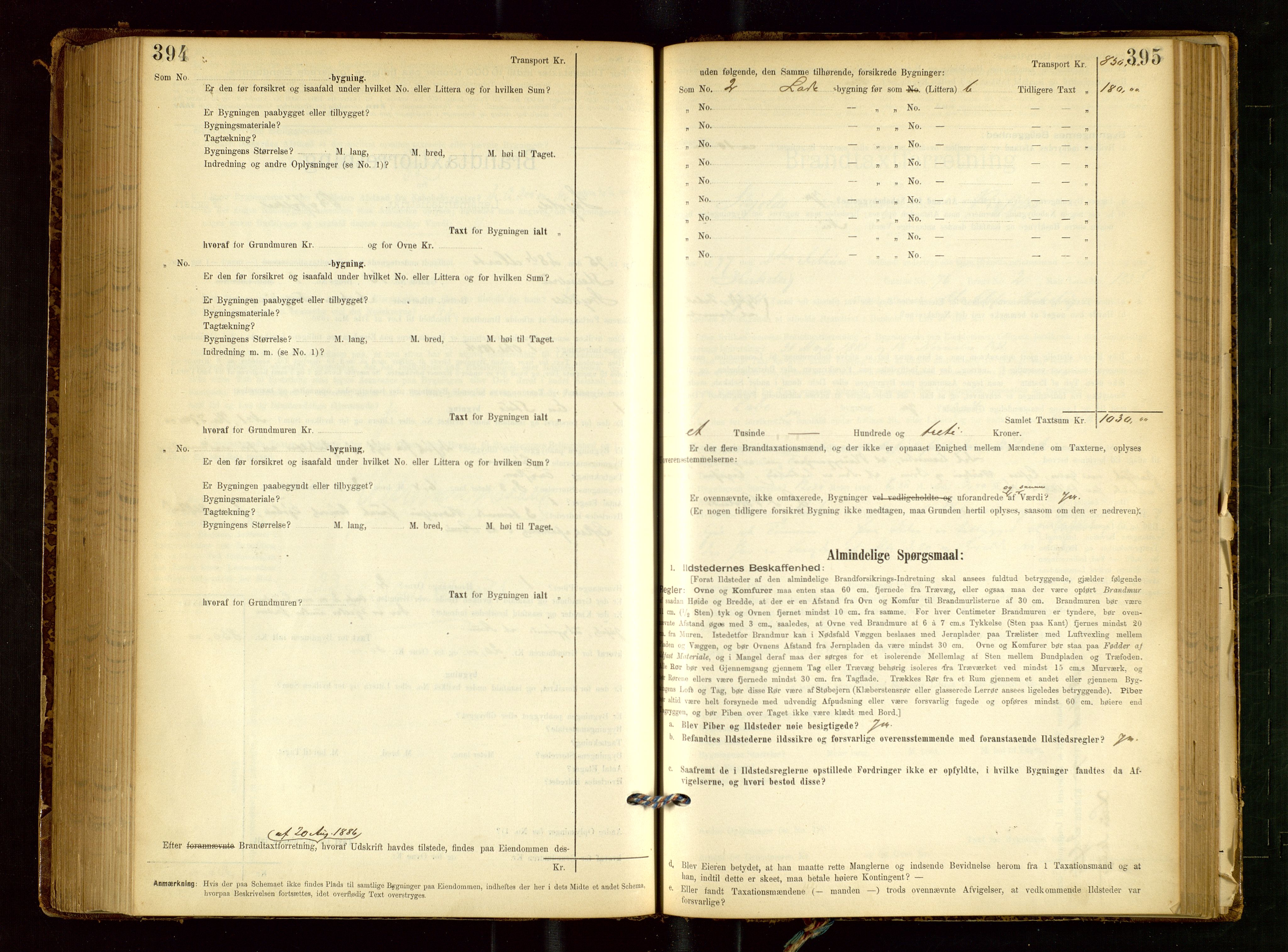 Skjold lensmannskontor, AV/SAST-A-100182/Gob/L0001: "Brandtaxationsprotokol for Skjold Lensmandsdistrikt Ryfylke Fogderi", 1894-1939, p. 394-395