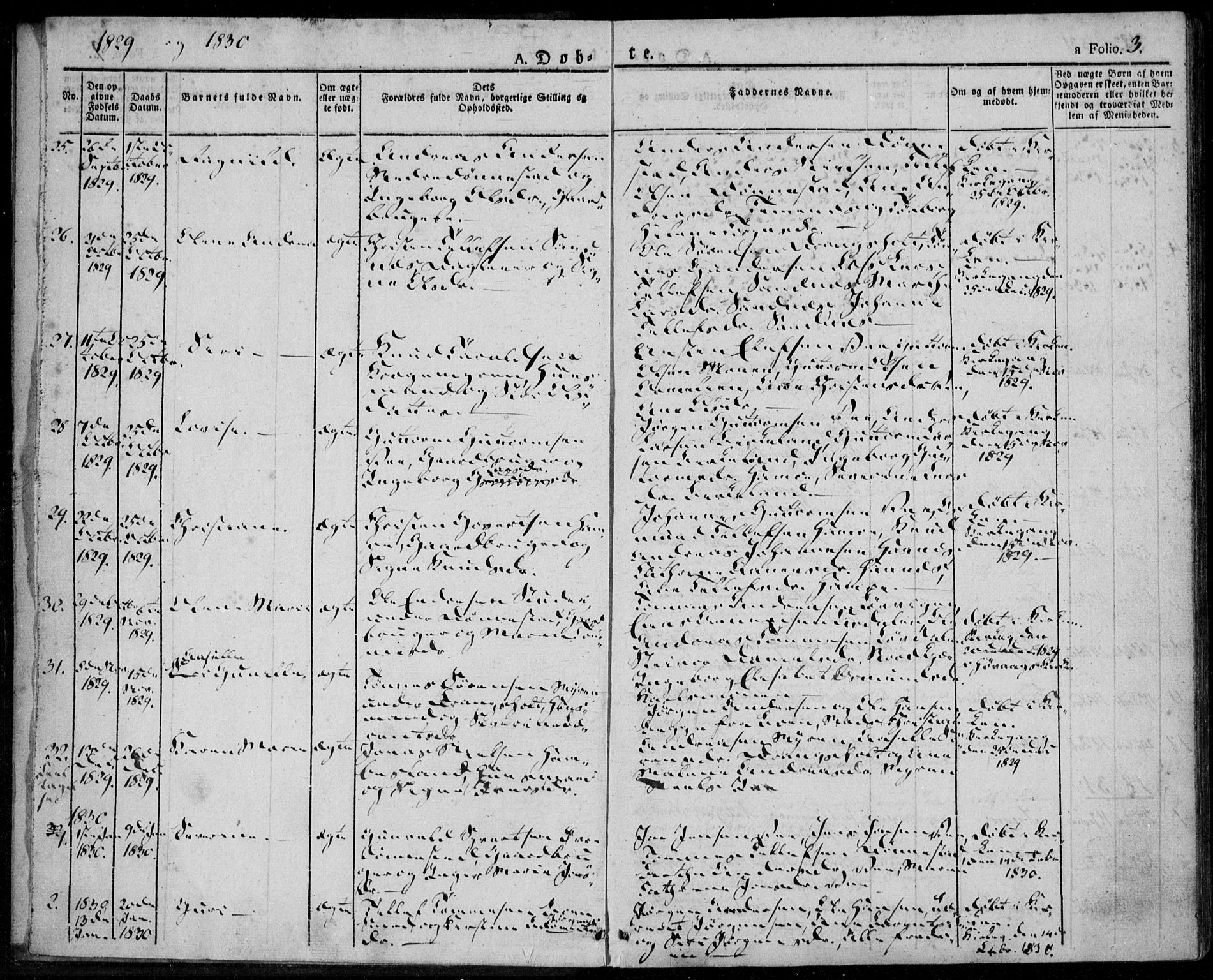 Tveit sokneprestkontor, AV/SAK-1111-0043/F/Fa/L0003: Parish register (official) no. A 3, 1829-1852, p. 3