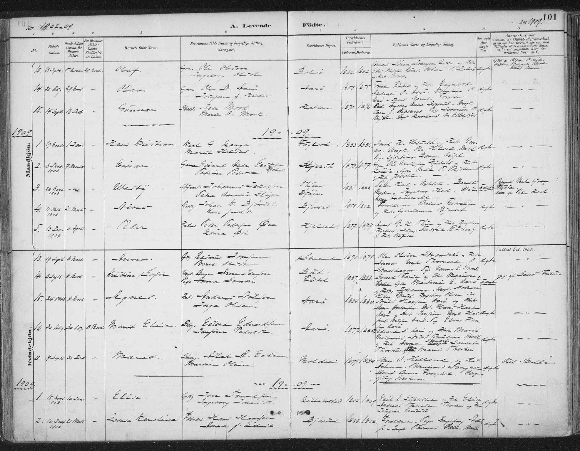 Ministerialprotokoller, klokkerbøker og fødselsregistre - Møre og Romsdal, SAT/A-1454/555/L0658: Parish register (official) no. 555A09, 1887-1917, p. 101