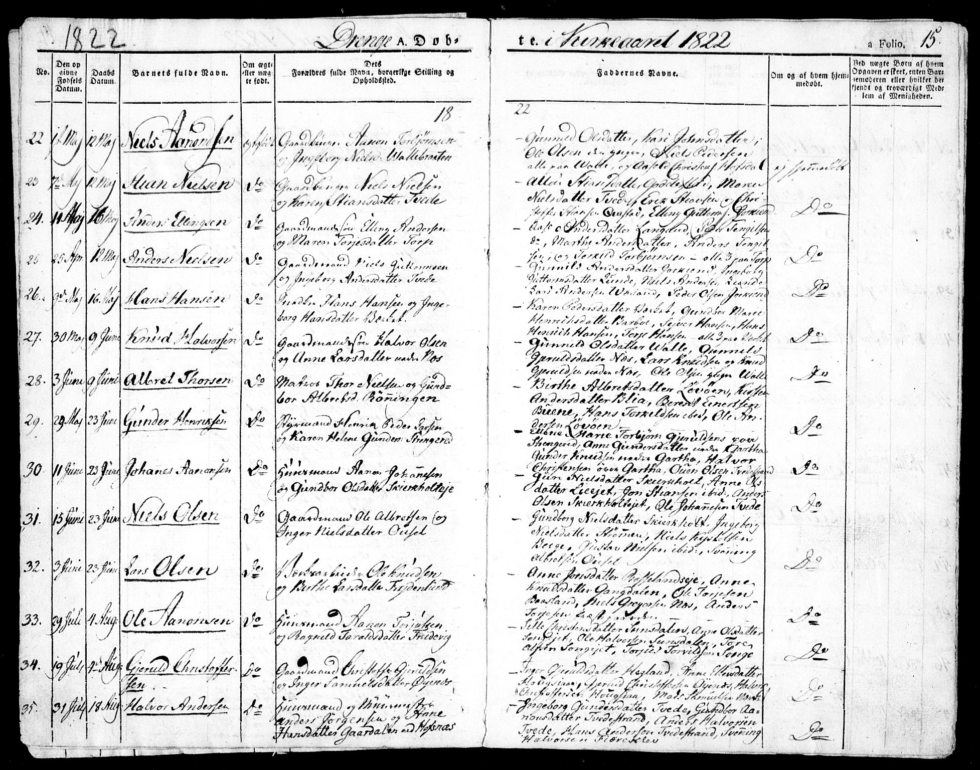 Holt sokneprestkontor, AV/SAK-1111-0021/F/Fa/L0006: Parish register (official) no. A 6, 1820-1835, p. 15